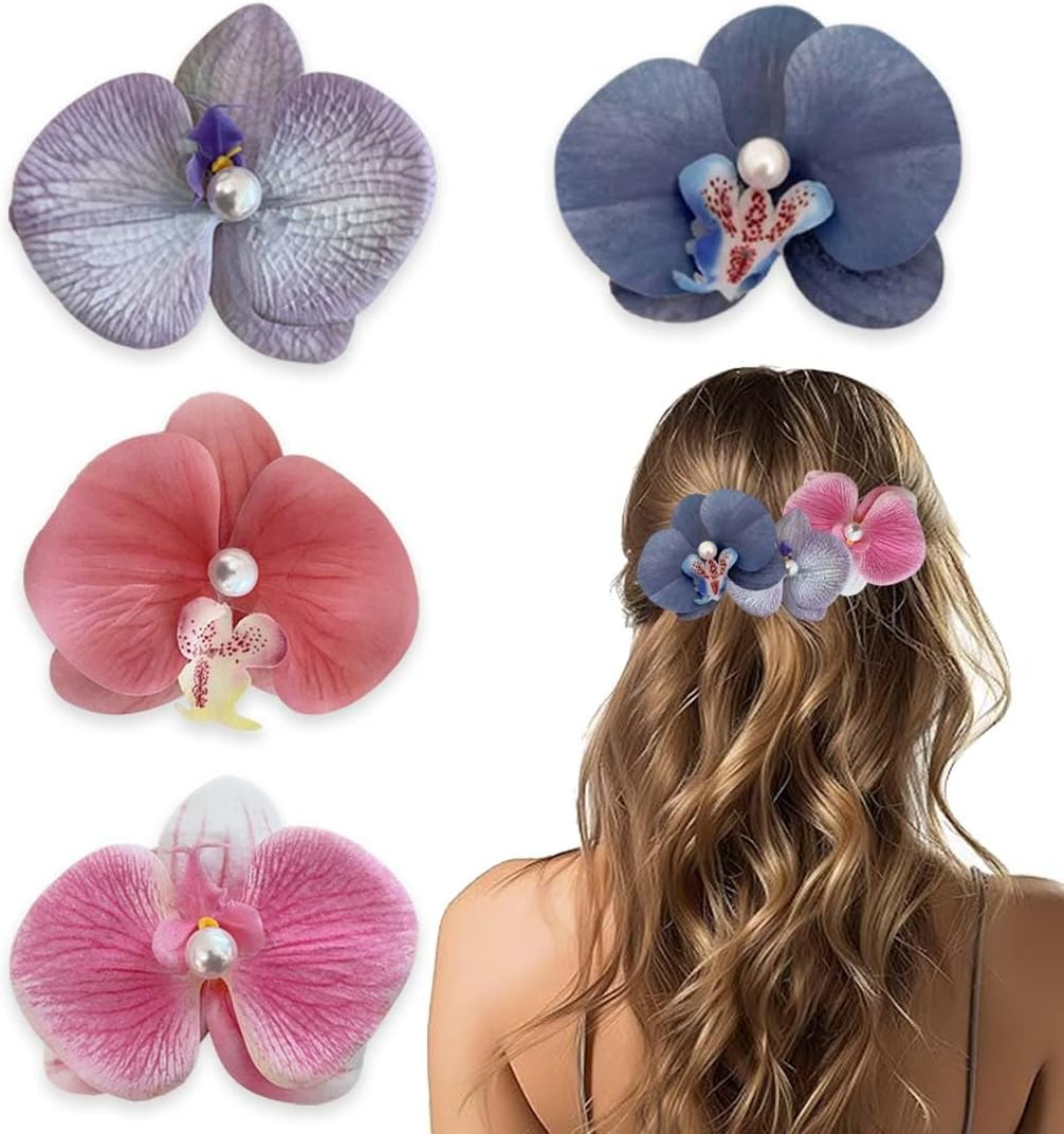 SULIUDAJI Pack of 4 Hair Clips Flower, Hawaiian Flower Hair Clips for Women, Plumeria Hibiscus Hair Clip, Hair Clips, Hawaiian Flower Hair Clips, Artificial Flower Clips for Holiday, Beach Party