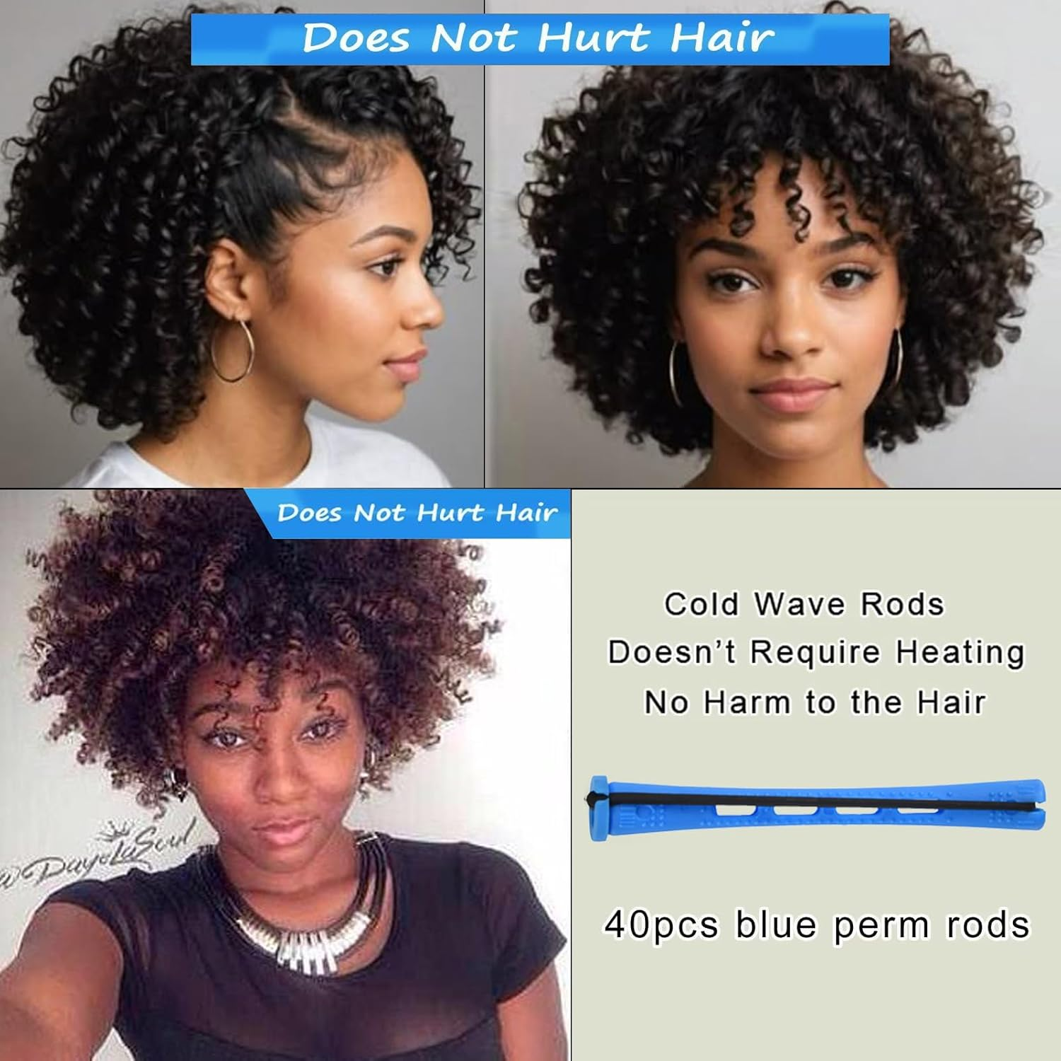 40Pcs Small Perm Rods for Short Hair Blue Cold Wave Rod Hair Perming Rods Plastic Heatless Perm Rollers Hair Curlers for Women Hairdressing (Blue, 0.35Inch) image number 3