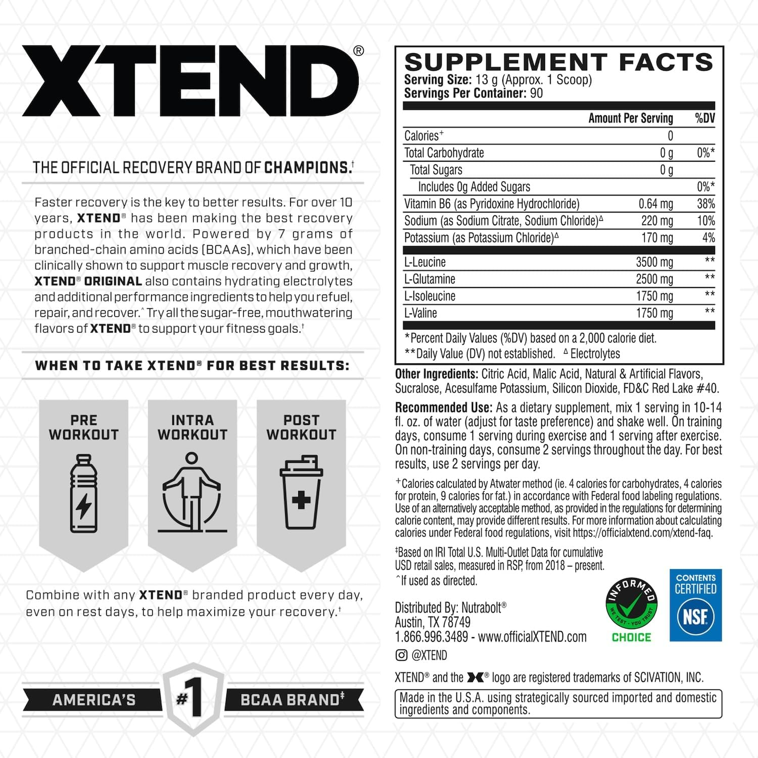 Scivation Xtend BCAA Powder, Strawberry Kiwi, 90 Servings image number 5