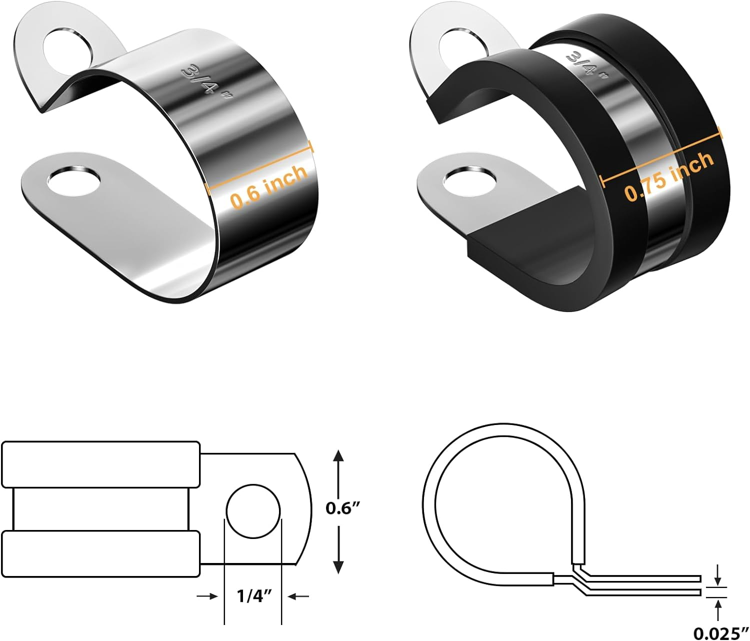 80 Pcs Cable Clamps Assortment Kit, 7 Sizes 304 Stainless Steel Metal Cable Clamp, Insulated Wire Clamps Cushion Rubber Coated Pipe Hose Clamp 1/4" 5/16" 3/8" 1/2" 5/8" 3/4" 1" image number 5