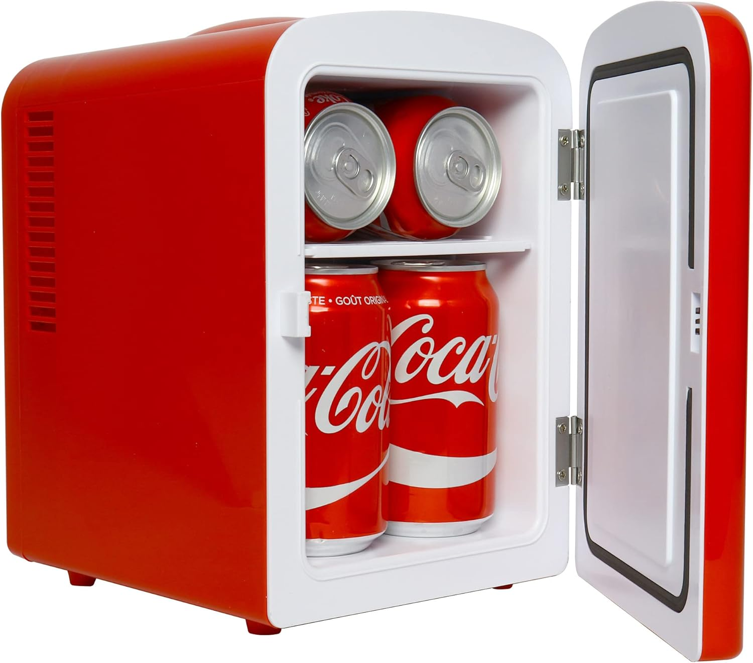 Coca Cola Mini Fridge - Refrigerator for Bedroom Skincare Office, Portable Table Top Beverage Cooler 12V DC/220V AC Refrigerador for Drink, Soda, Wine, Use in Car, Dorm, Patio, Bluetooth, 6 Can image number 5