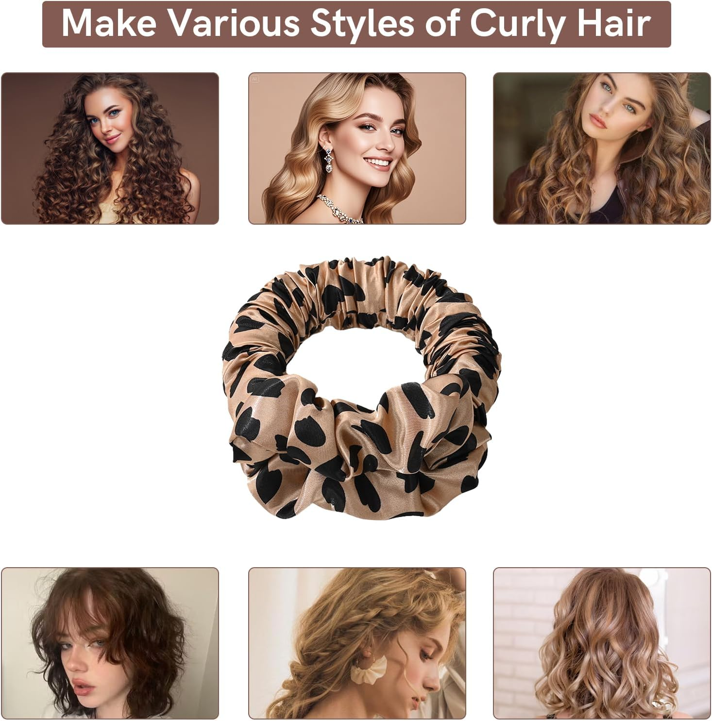 Huotflame Curlers without Heat for Women - Heatless Hair Curler Scrunchie Set for Natural Styling - Lightweight Sleep Curling Band for Overnight Curls - Perfect for Travel and Home, Brown Dots image number 3