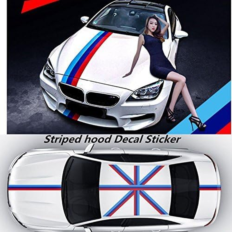 LZLRUN 6" Wide M-Colored Stripe Decal Sticker for BMW Hood, Front/Rear Bumpers, Side Fenders image number 4