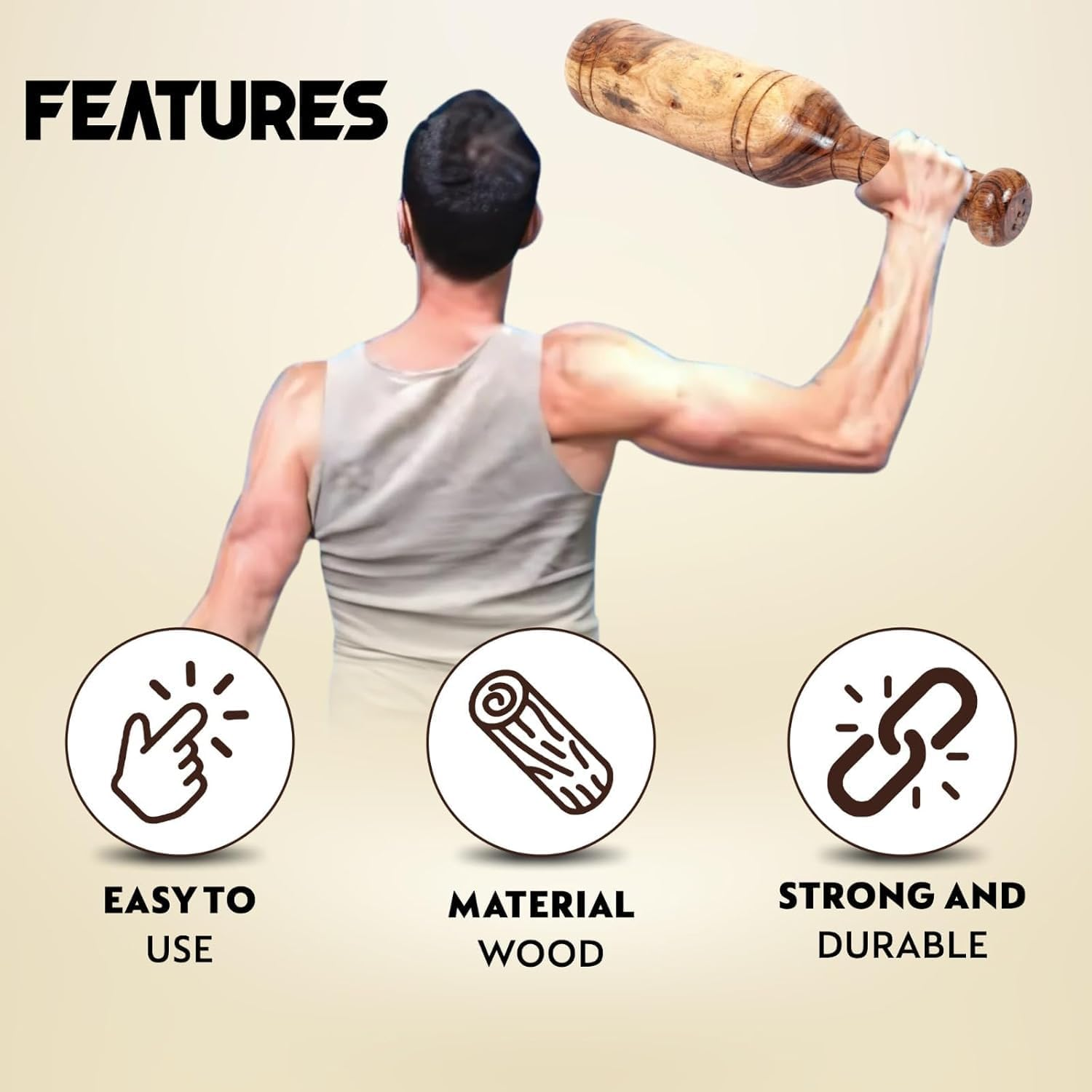 KNK MUGDAR FITNESS BAR INDIAN CLUB MUDGAR BHEEM MACE SHOULDER EQUIPMENT MEEL KARLA KATAI MUGDAL FITNESS DURABLE WOODEN EQUIPMENT