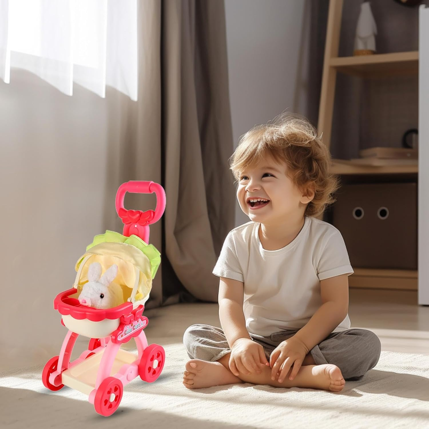 Kids Pet Cart Toy, Dog Carrier with Songs Induction Sound, Cute Pet Stroller Simulation, Early Teaching Pet Stroller, Educational Fun Pretend Role-Playing Games Ages 3+ Boys Girls