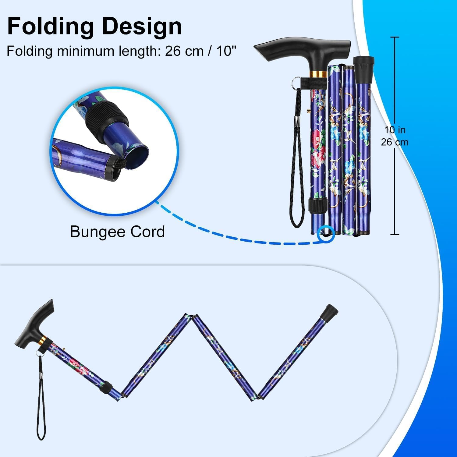 Adjustable Walking Stick,Lightweight Aluminium Hiking Stick with Ergonomic Handle,Folding Collapsible Trekking Poles, Travel Mountaineering Cane Black Climbing Stick image number 2