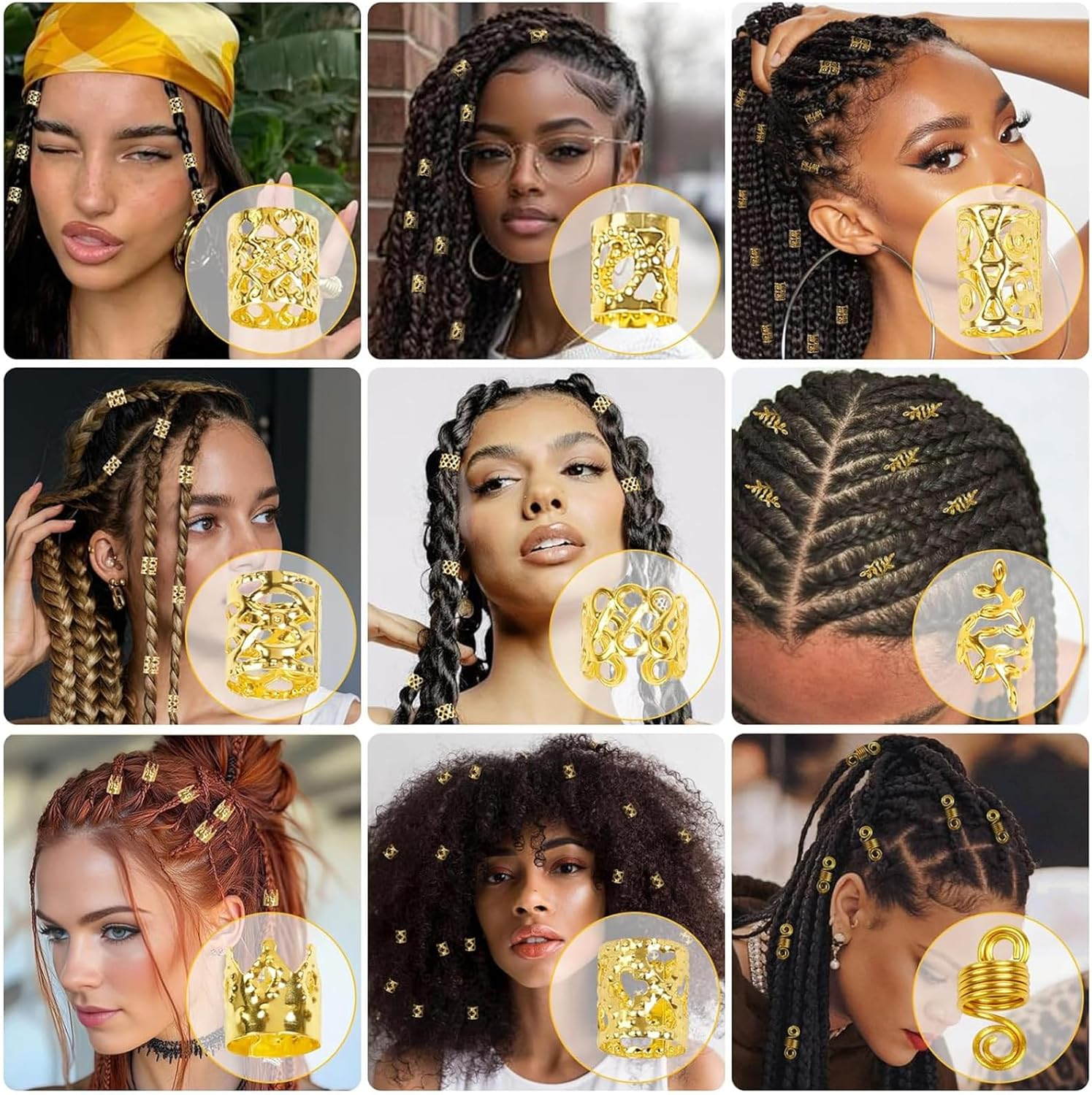 220 Pcs Gold Hair Accessories for Braids, Hair Cuffs Set for Women Hair Dreadlock Metal, Hair Beads Rings Cuffs for Braids Beard Decoration Gold