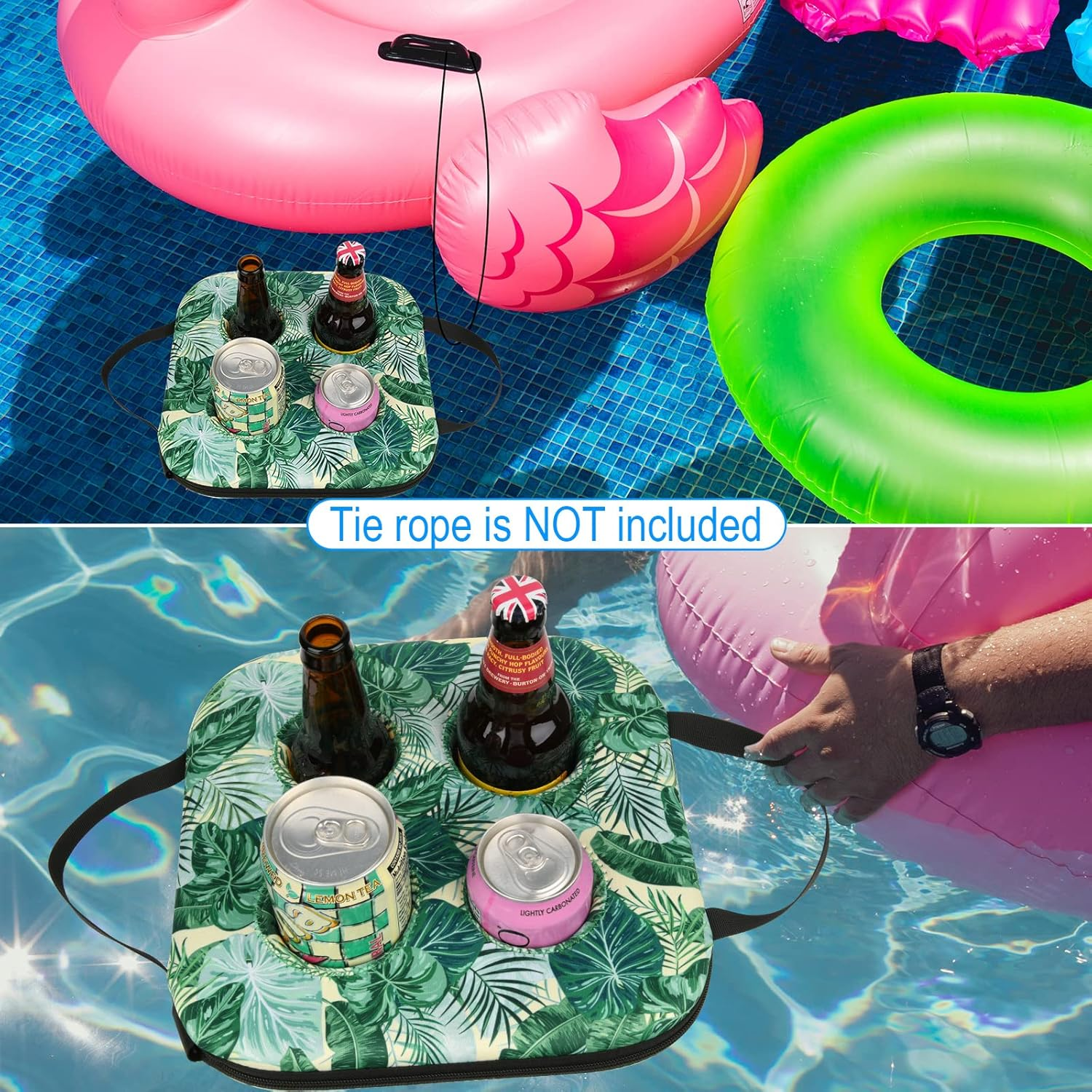 Cosmos Floating Drink Holder Pool Beverage Float Cup Coaster Non-Inflatable Floating Refreshment Drink Tray Holds 4 Pcs Beer Can/Bottle/Coffee Cup/Tumbler for Beach Hot Tub Pool Party Water Fun image number 1