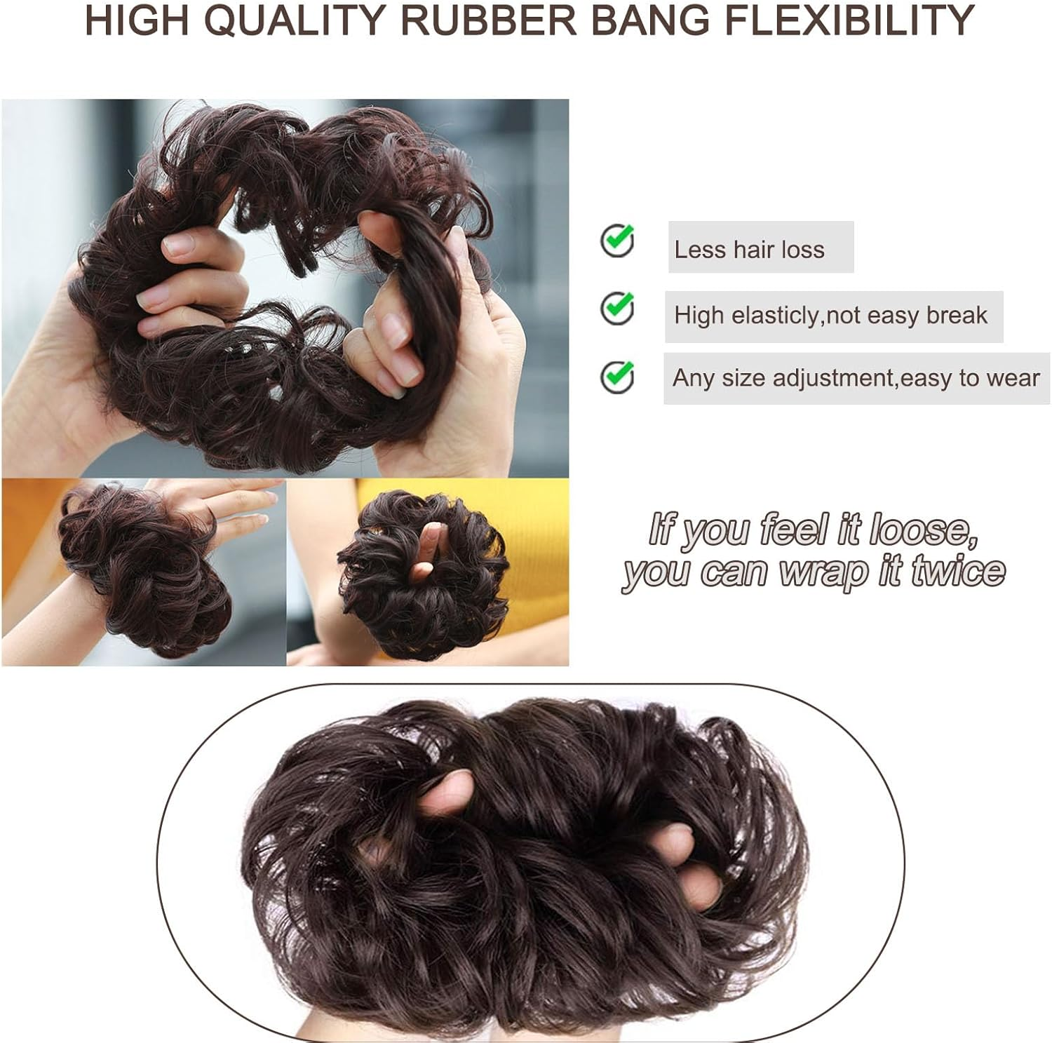 Hair Pieces Real Hair with Elastic Band, Large Bun Hairpiece, Curly Messy Hair Scrunchie with Hair Updo Hair Extensions, Soft Messy Bun for Women, Ponytail Hairpiece image number 5