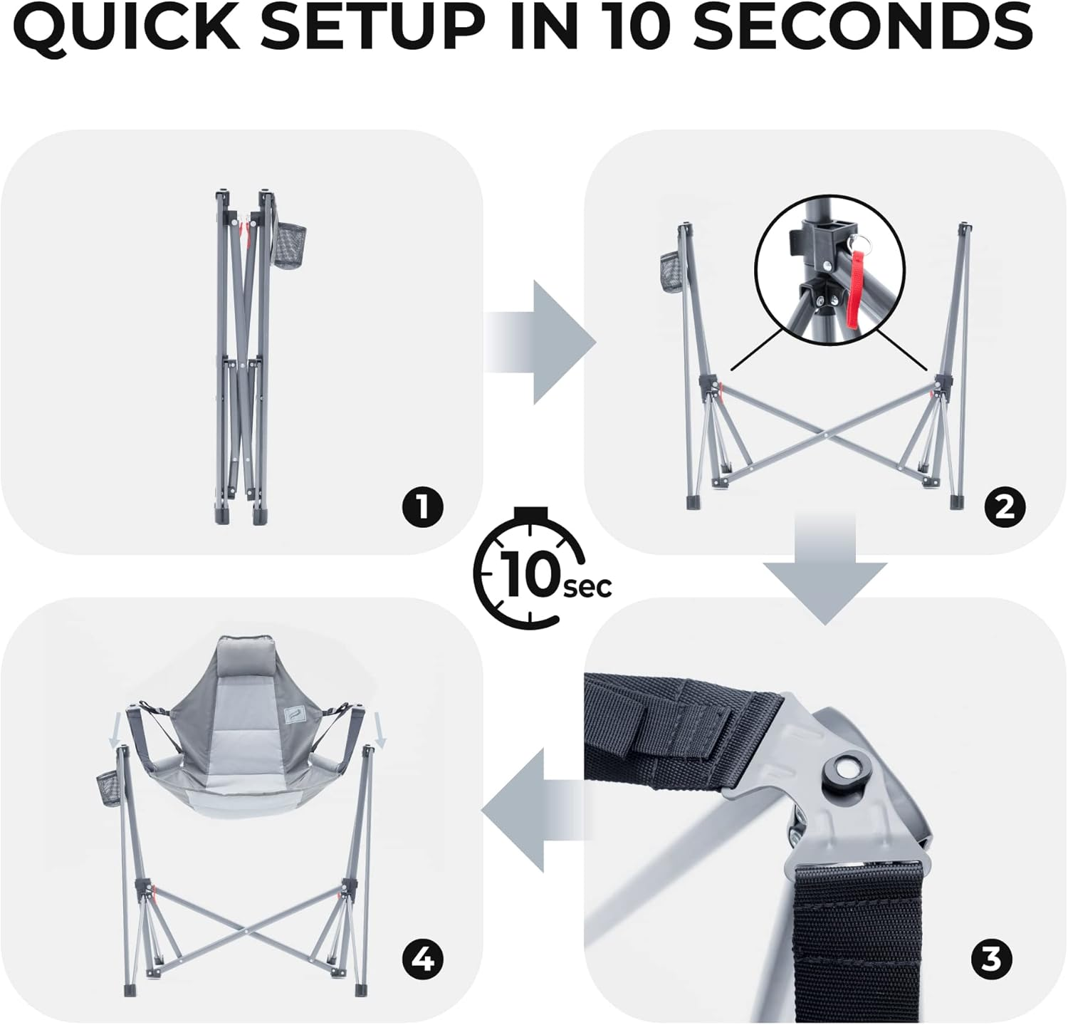 Camphor Designs Portable Swing Hammock Chair | Foldable Recliner Rocking Lounger with Headrest & Drink Holder | Outdoor Sports, Beach, Lawn, Hunting, Tailgating, Fishing | Supports 300Lbs (Grey) image number 1