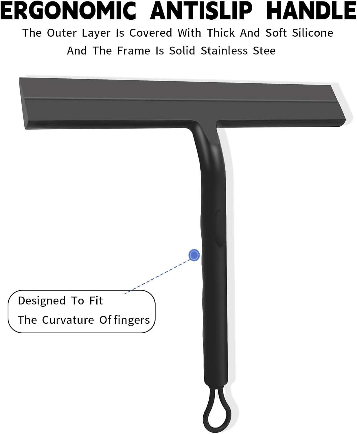 Shower Squeegee with Stainless Steel Core, Silicone Shower Screen Cleaner with 2 Hooks, Black Window Squeegee Scraper with Handle for Home & Car Mirror Glass Doors Screen Windows Cleaning image number 2