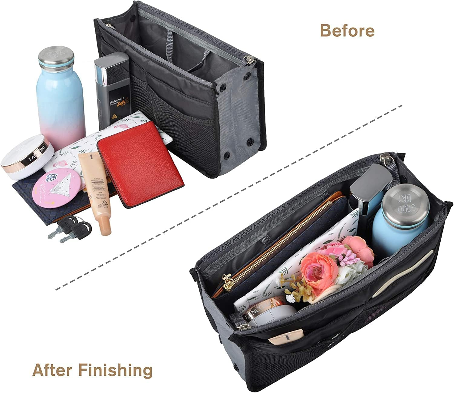 Handbag Organizer Insert for Women, Multi Compartment Handbag Insert 13 Pockets Cosmetic Storage Bag Portable Purse Bag for Travel - Pink image number 5