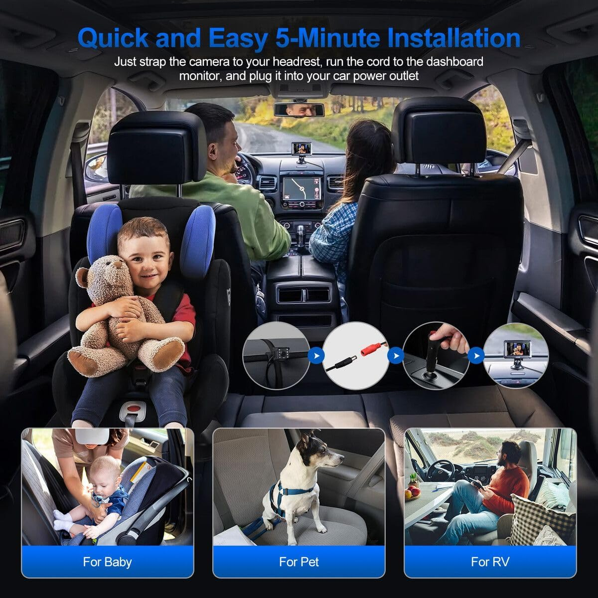 AUSWAY Car Camera Baby Monitor 1080P HD 4.3 Inch Display LED Night Vision Cam Back Seat Infant Kids Pet Safety Wide Clear View Rear Facing Easy Setup Mirror image number 6