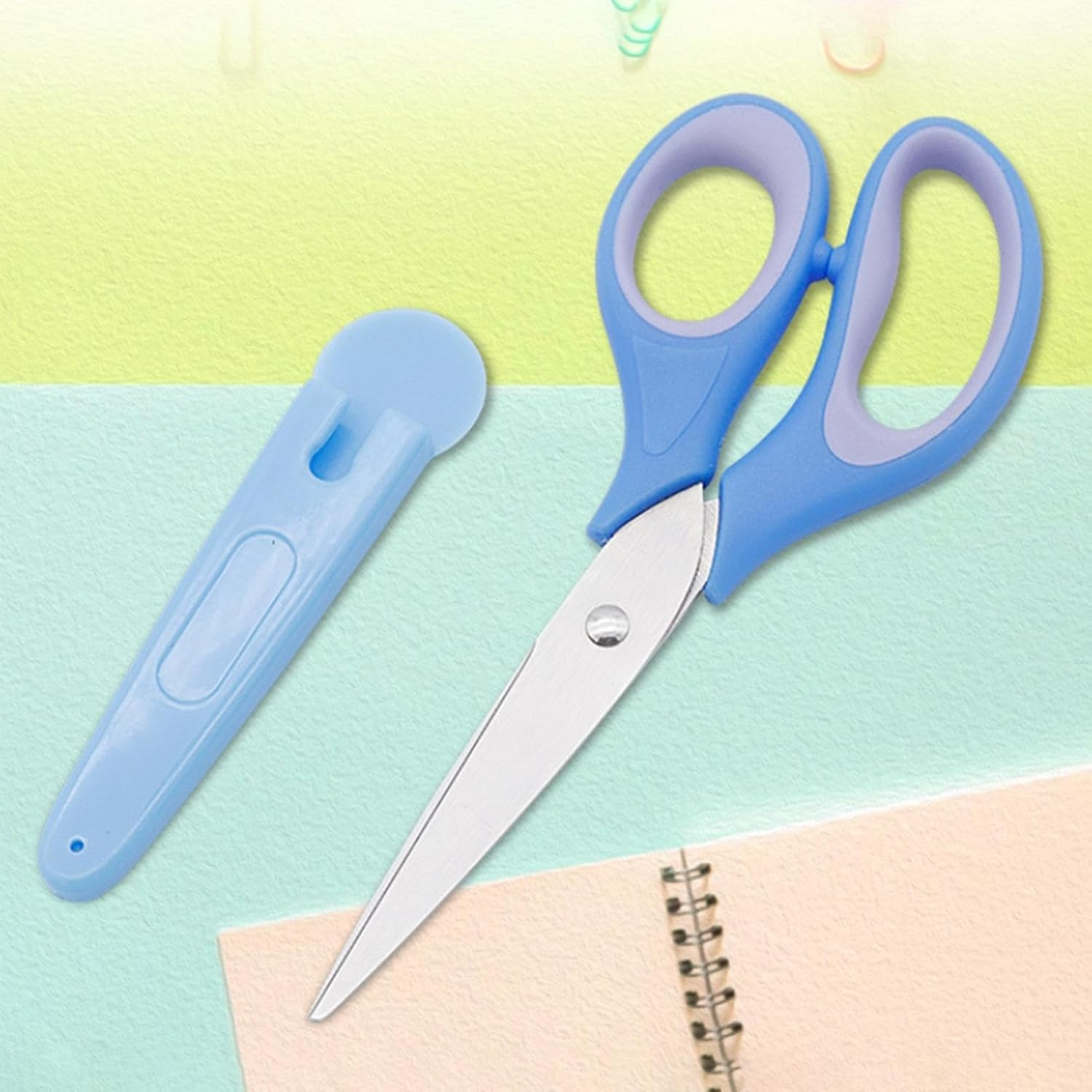 Small Kids Scissors - Kids Safe Scissors | Stainless Steel Toddler Shears, School Supplies Shears Art Craft Supplies Rounded Tip Scissor with Cover, Scissors for Kids Student Blue image number 6