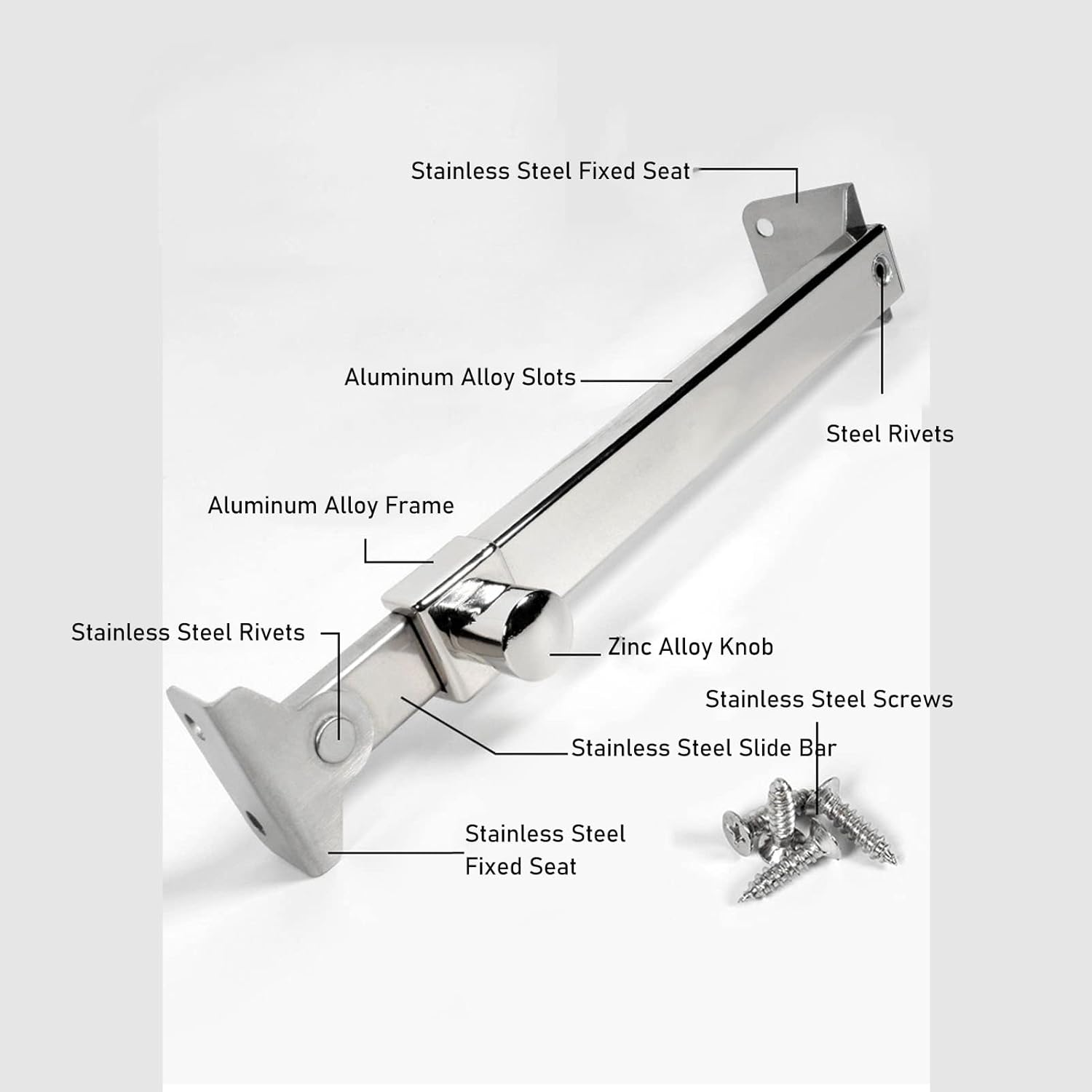 10In Casement Window Stay, Stainless Steel Security Window Latches Adjustable Telescoping Wind Brace, Windproof Support Casement Stay Window Latch Lock (Type 02) image number 5