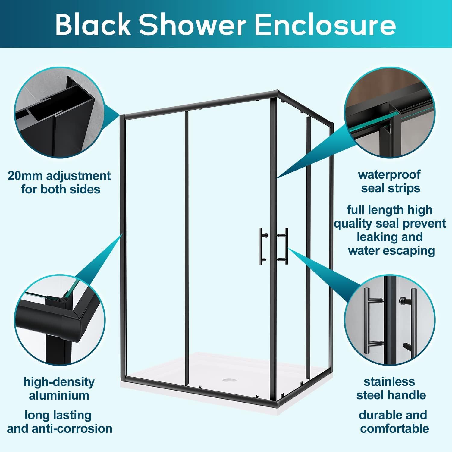 ELEGANT Shower Enclosure Corner Black,Sliding Door Bathroom Screen 900X900Mm with 5Mm Tempered Glass,1900Mm Height image number 1