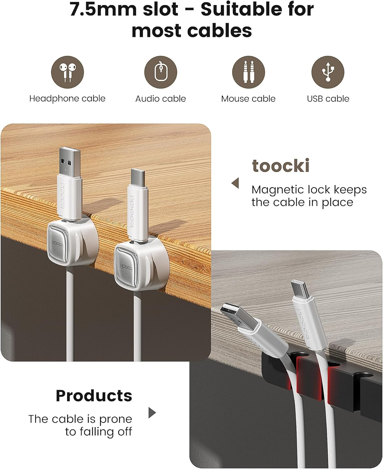Toocki 6 Pack Magnetic Cable Organiser, Adjustable Secure Cable Management, Wire Keeper for Phone USB Charger Cables, Ideal for Home, Office, Car, Desk,Nightstand Spaces image number 2