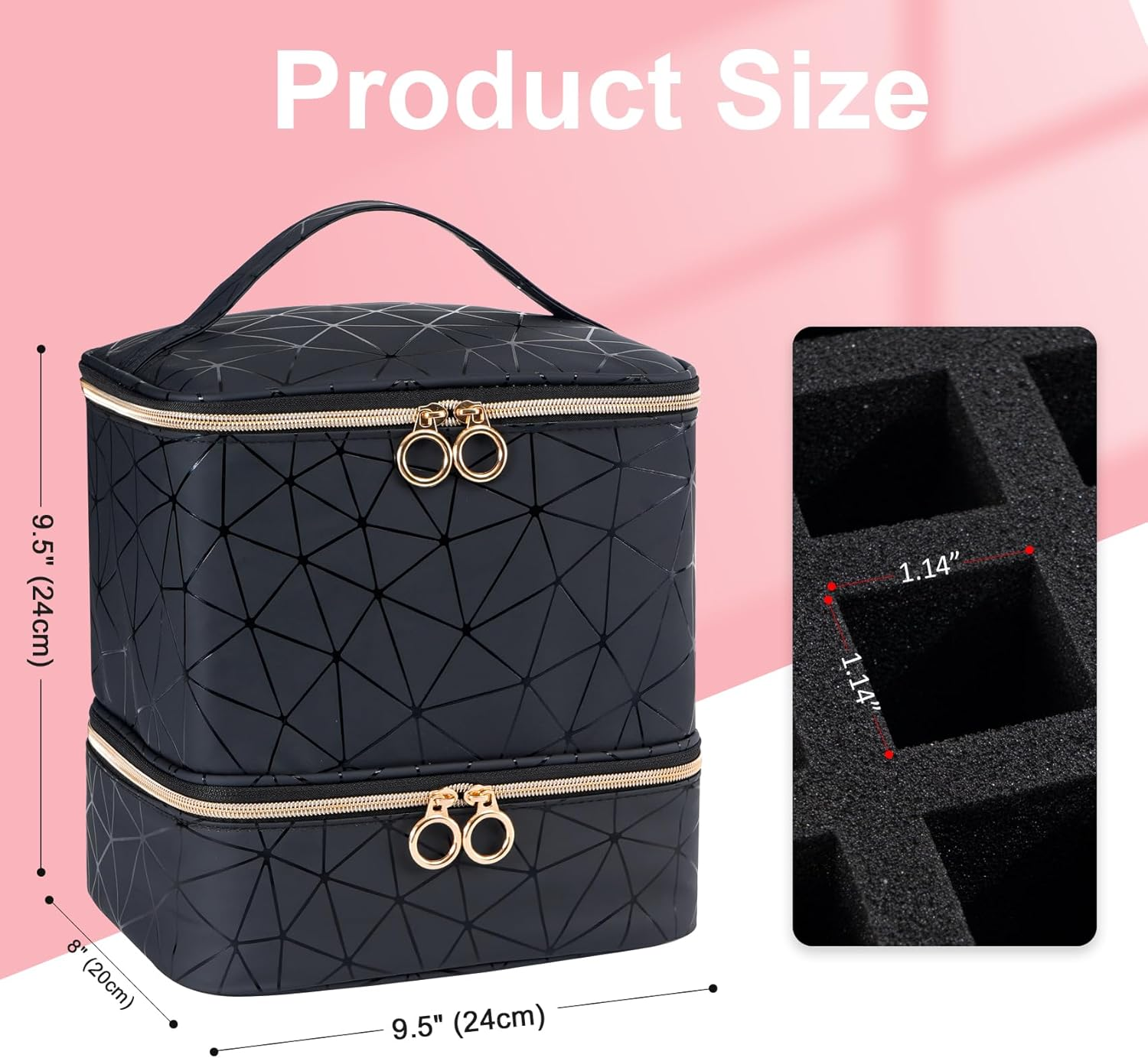 Uross Nail Polish Organizer Bag Holds 30 Bottles Polish & Kit -Nail Polish Storage Organizer Nail Lamp Case Supplies Organizer Case for Nail Tech Big - Black image number 6