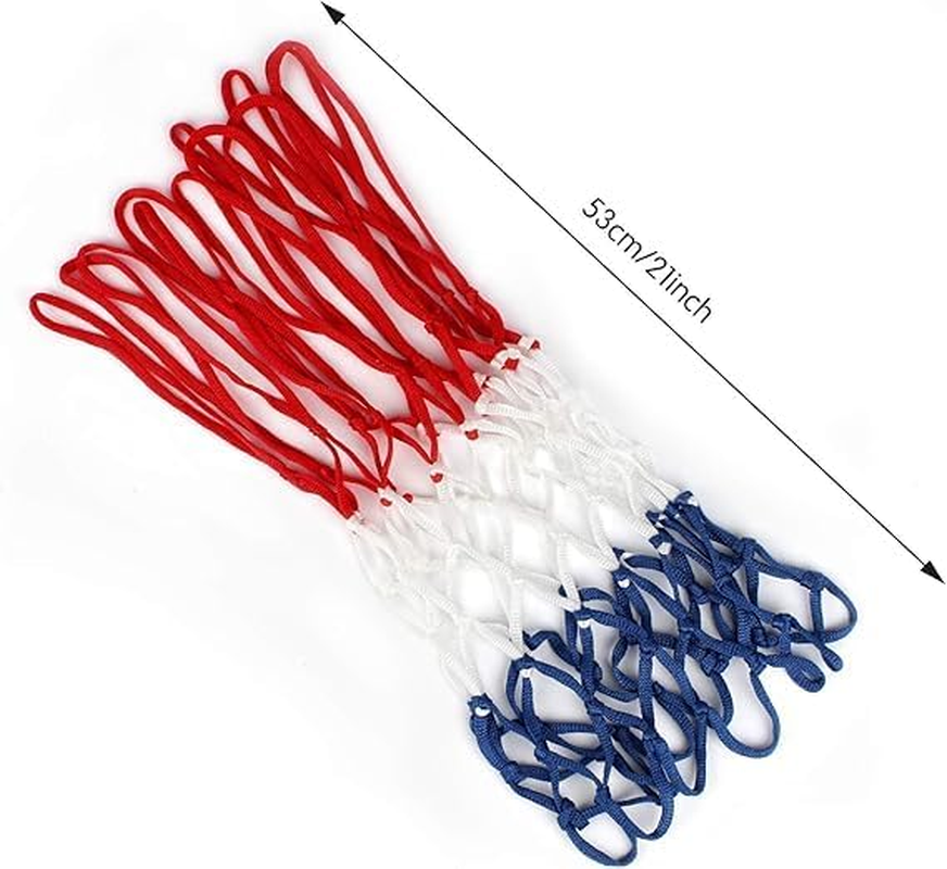 Red White Blue Standard Thick Nets, 2Pcs Red White Blue Nylon Basketball Nets,Basketball Nets Rainproof Sunscreen Nets,Pp Basketball Hoop Net Rim Net,Red White Blue Bold Polyester Braided Net image number 2
