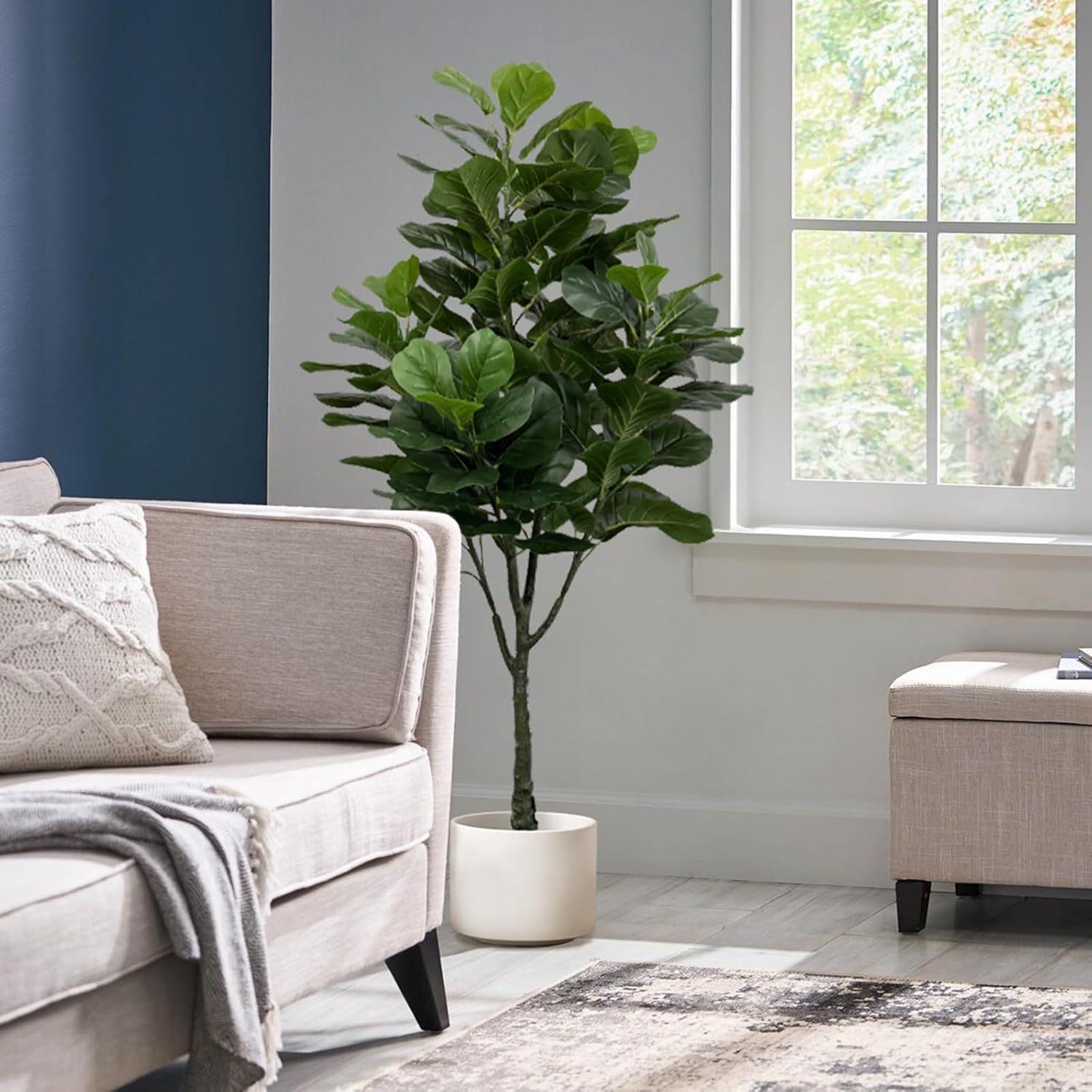 150Cm Artificial Plants Fiddle Leaf Fig Tree Tall Fake Plant with Pot, Large Faux Ficus Lyrata with Realistic Leaves for Indoor Home Decor, Outdoor Decor&ndash; No Maintenance Housewarming Gift (2) image number 2