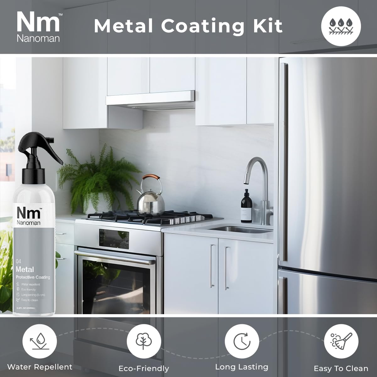 Stainless Steel & Metal Easy Clean Water & Stain Repelling Protective Coating Kit 125Ml (Nano Coating) with Pre Cleaner 250Ml and Cloths. Protects against Etching and Surface Degradation. Reduces Cleaning Time. Protects All Metal and Stainless Steel Surfaces. image number 6