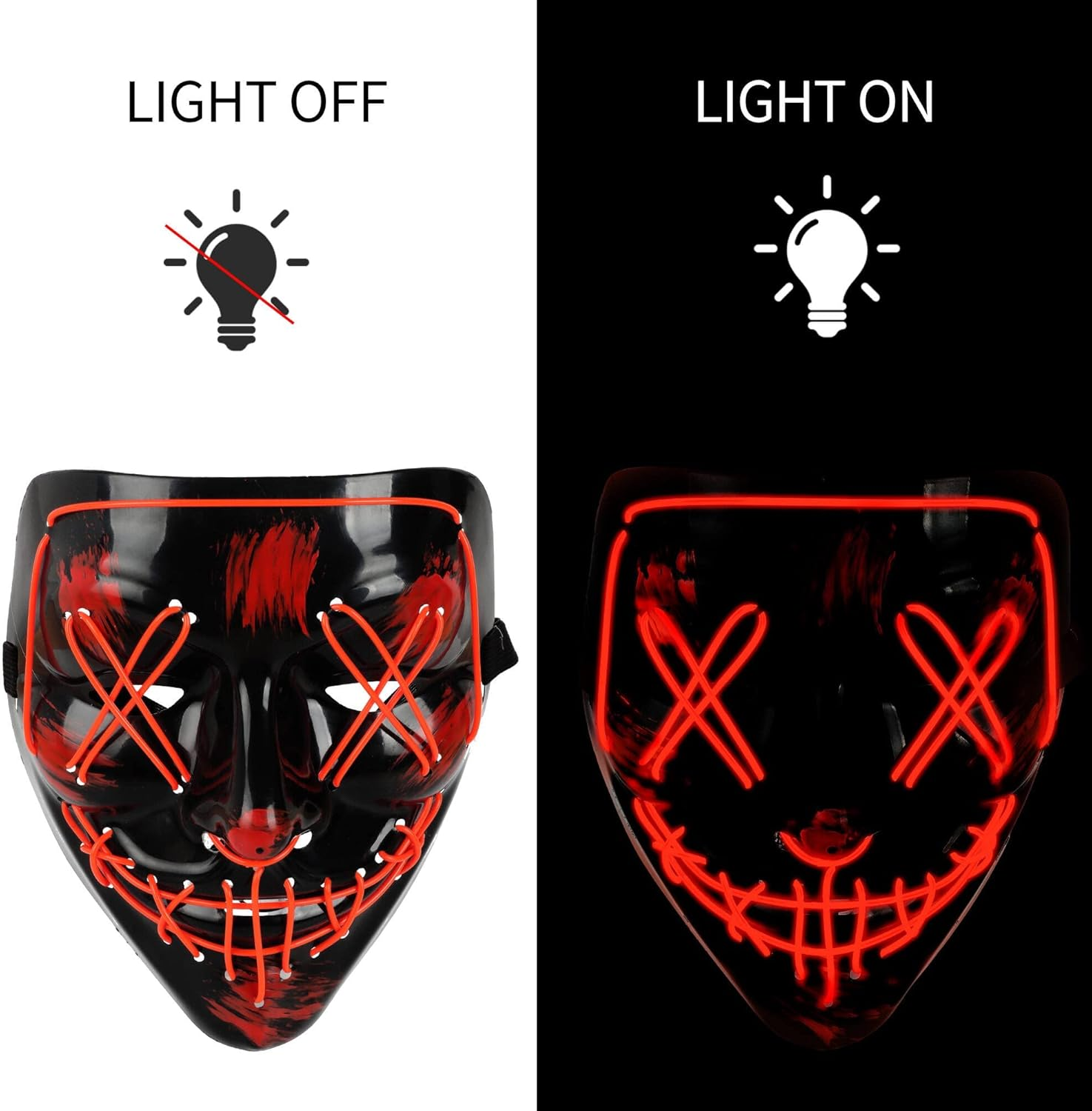 Halloween Mask LED Light up Mask Scary Grimace Mask for Halloween Festival Party Cosplay Costume Masquerade Carnival Light up Face Mask for Men Women Kids image number 3