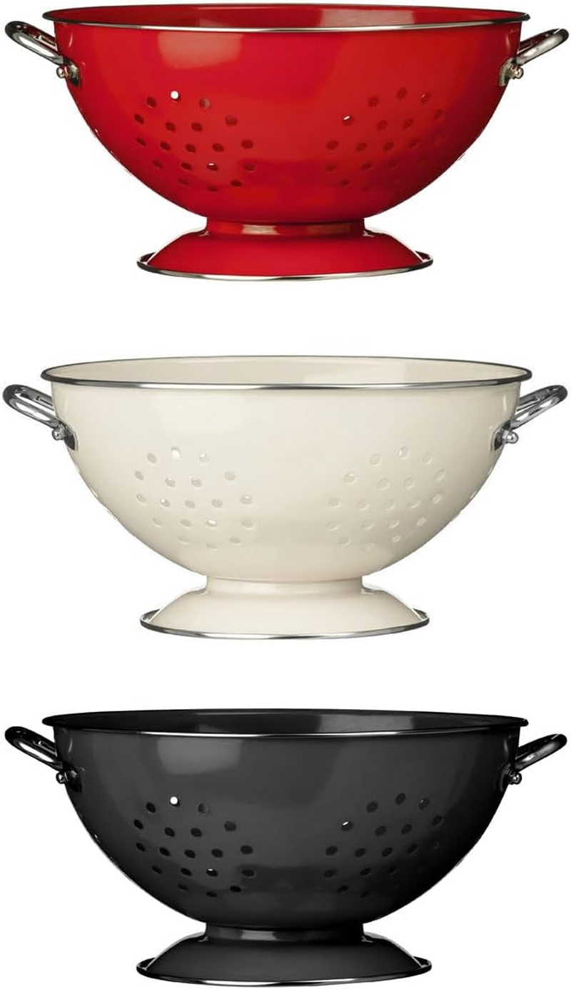 Premier Housewares 508557 Enamel Retro Colander Bowl Stainless Steel Pasta Strainer Black Rice Strainer for Cooking Sives for Cooking Pasta Drainer, H13 X W23 X D23Cm image number 2