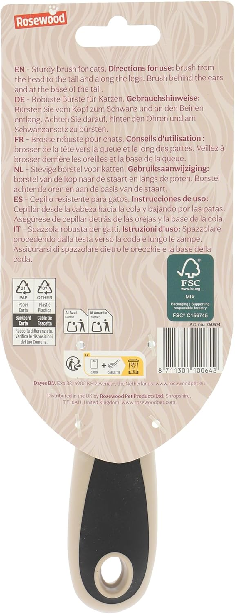 Rosewood Fur Brush for Cats - Small - Gentle Cat Brush with Firm Bristles - Black - for Daily Grooming and Shiny Fur image number 4