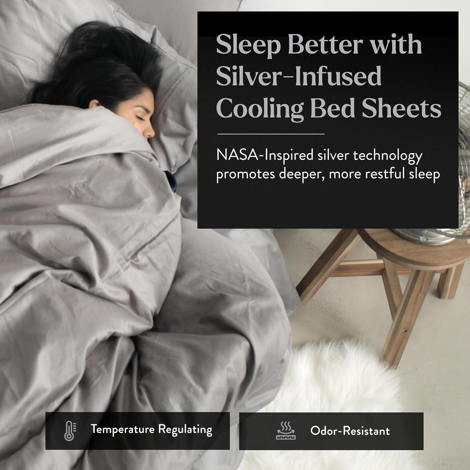 Miracle Made Breathable Cotton Bed Sheets, 4-Piece Set &ndash; Silver-Treated, Soft and Cool-To-The-Touch Lightweight Bedding Designed for Hot Sleepers &ndash; Queen Size, Stone image number 4