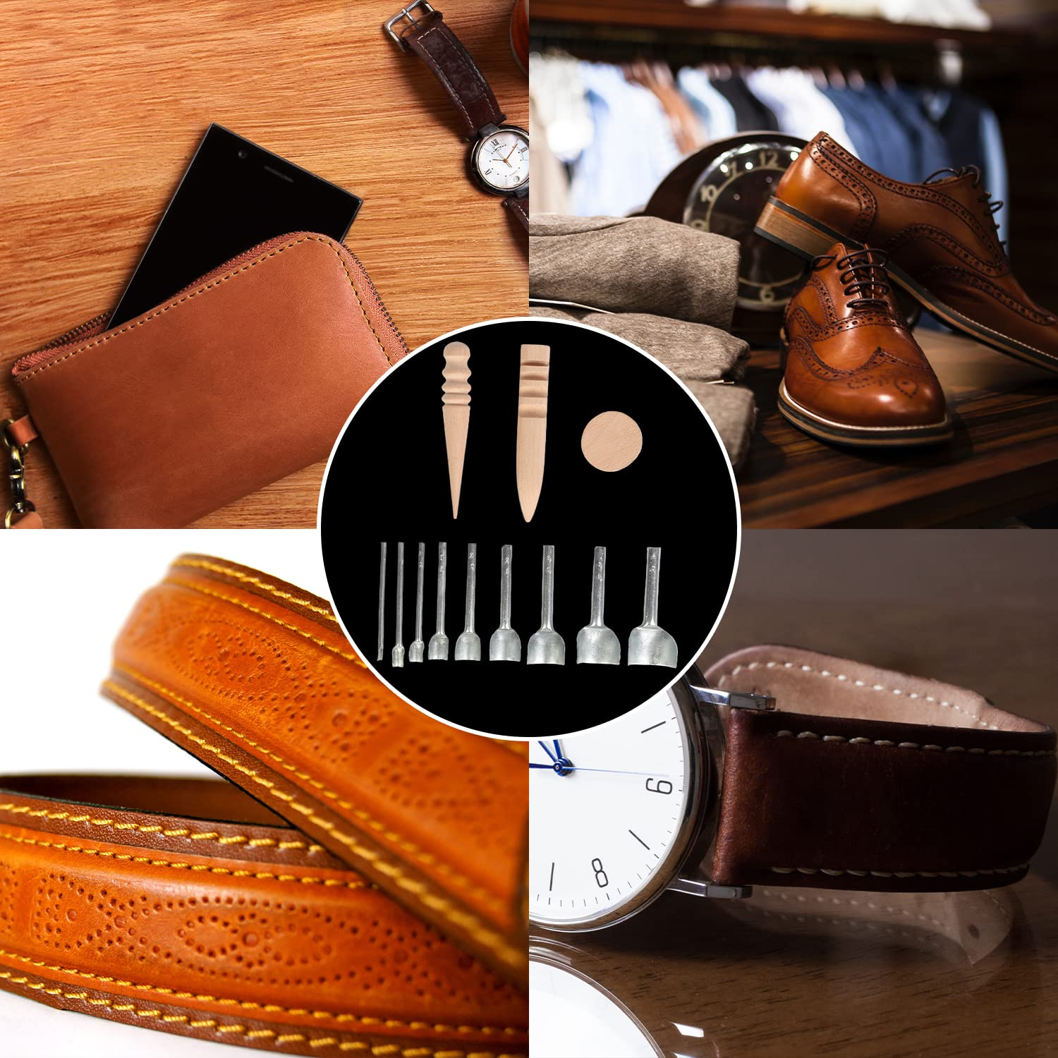 Mosegor 9 PCS Half-Round Cutter Punch with 3 PCS Wood Slicker Burnishes Leather Craft Tools Leather Hole Punch for Crafting Strap Belt Wallet and Bag image number 4