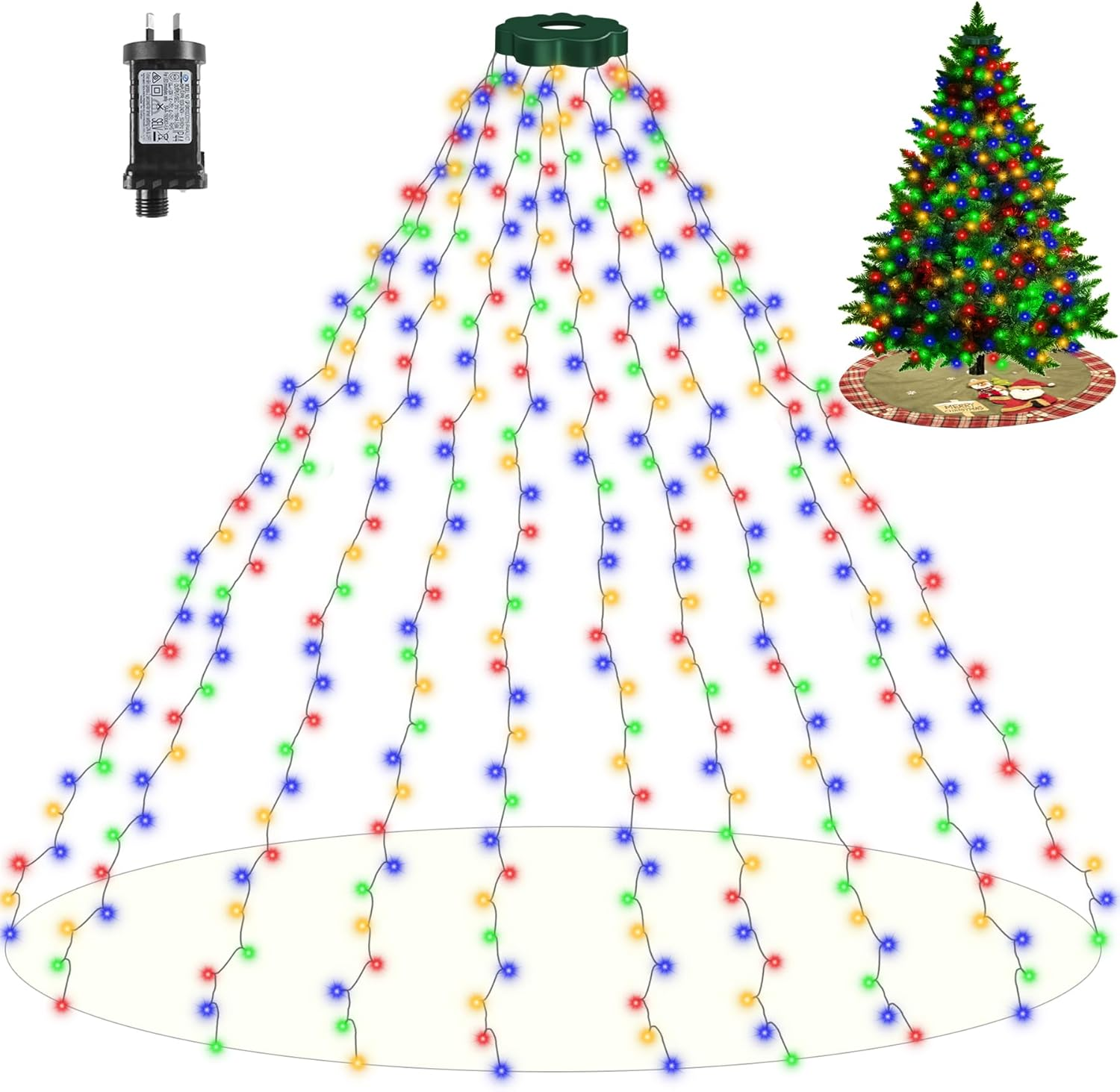 Christmas Lights, 10 Line 280 Led Christmas Tree String Lights, Plug-In 8 Mode Twinkle Lights, Waterproof Festoon Fairy Led Lights for Indoor Outdoor Yard Garden Patio Xmas Tree Decorations, Colorful image number 5