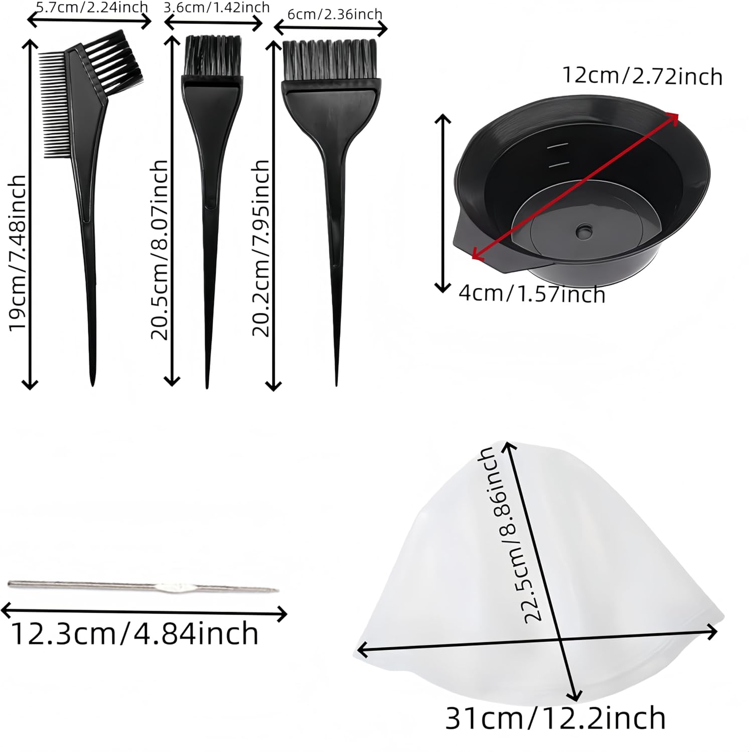 Aknebriax 6Pcs Hair Coloring Kit,Hair Coloring Highlighting Cap,Silicone Pull through Caps Hair Coloring Frosting Cap with Hook, Hair Agitator, Brush, Hair Tinting Bowl. image number 3