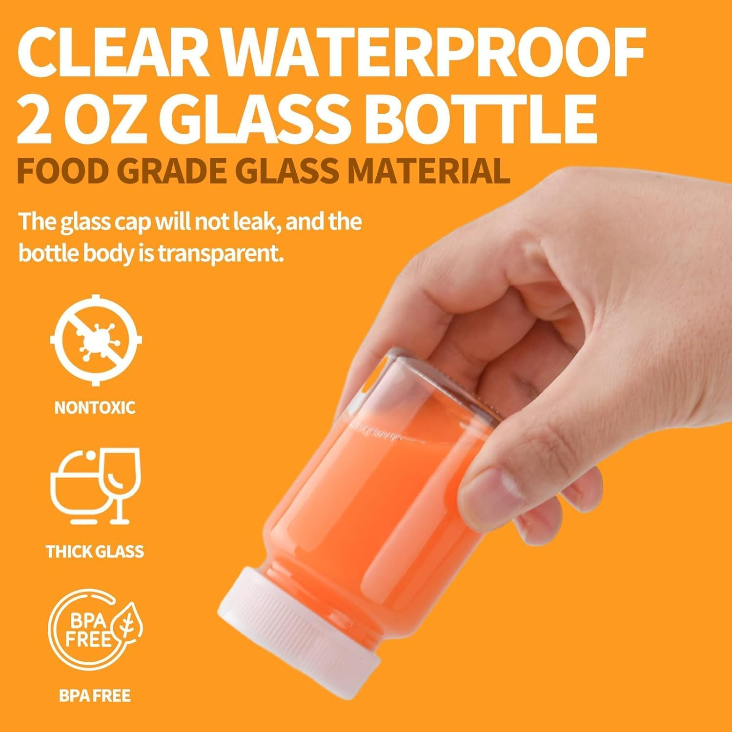 36 Pack 2 OZ Glass Shot Bottles with Caps, 60 ML Empty Wellness Juice Bottles for Freezer Mini Water Bottle Containers for Drink Milk Beer Coffee Liquid Beverages with 4 Funnels, Lables and Pen image number 5