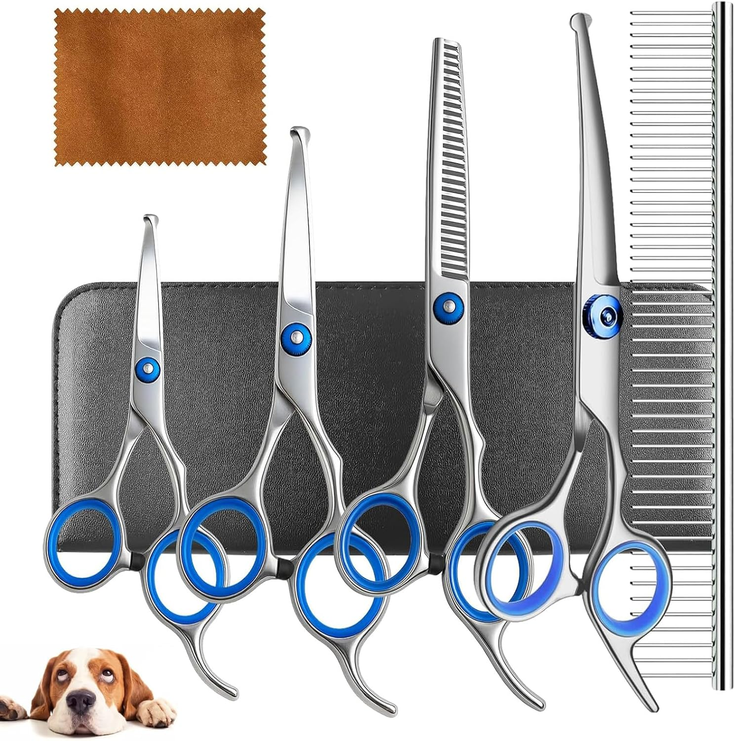 HENWUBEI Professional Dog Grooming Scissors Set - Ultra-Lightweight 80G Silent Trimming Shears, Safety round Tips for Pets Face/Paws, Ergonomic & Adjustable for Home/Pet Salons