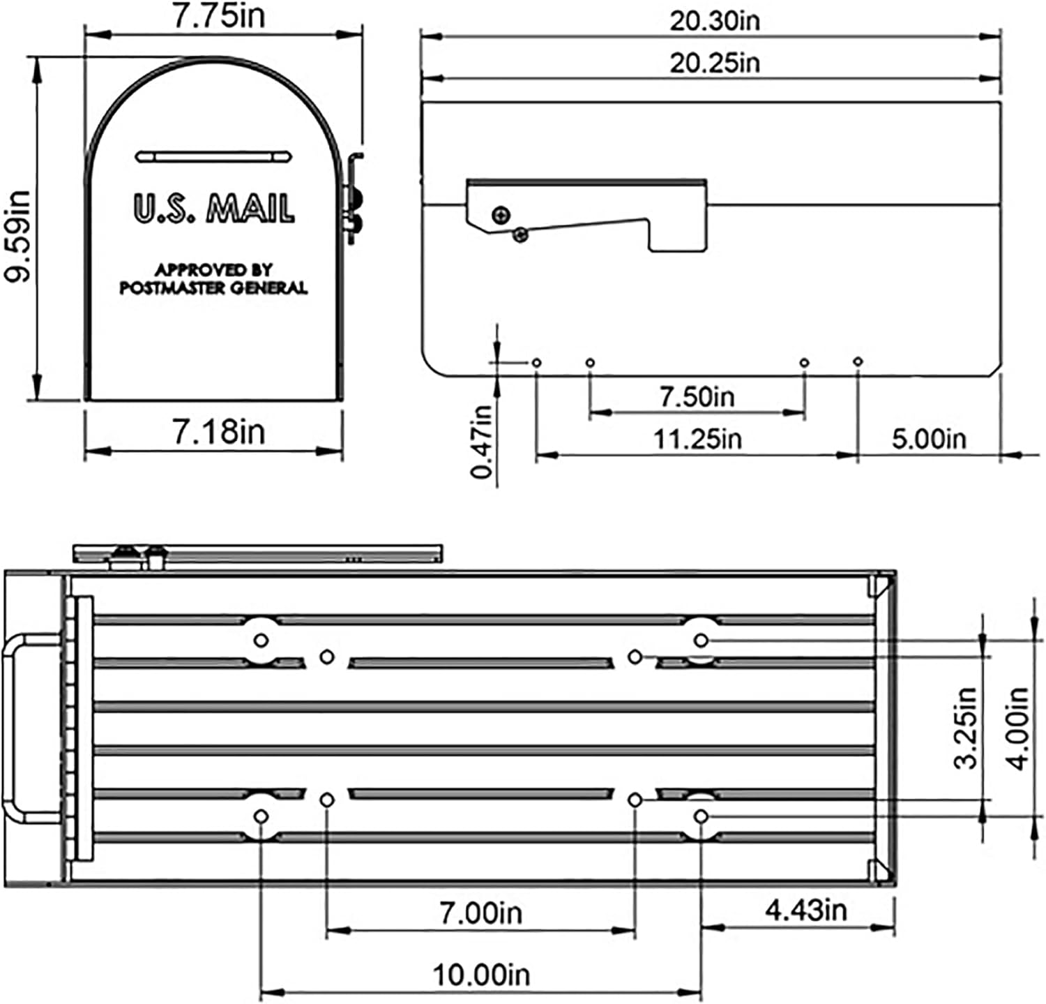 Architectural Mailboxes Ironside Galvanized Steel Post Mount Mailbox, Compatibility Code A, MB801BAM, Black, Large Capacity