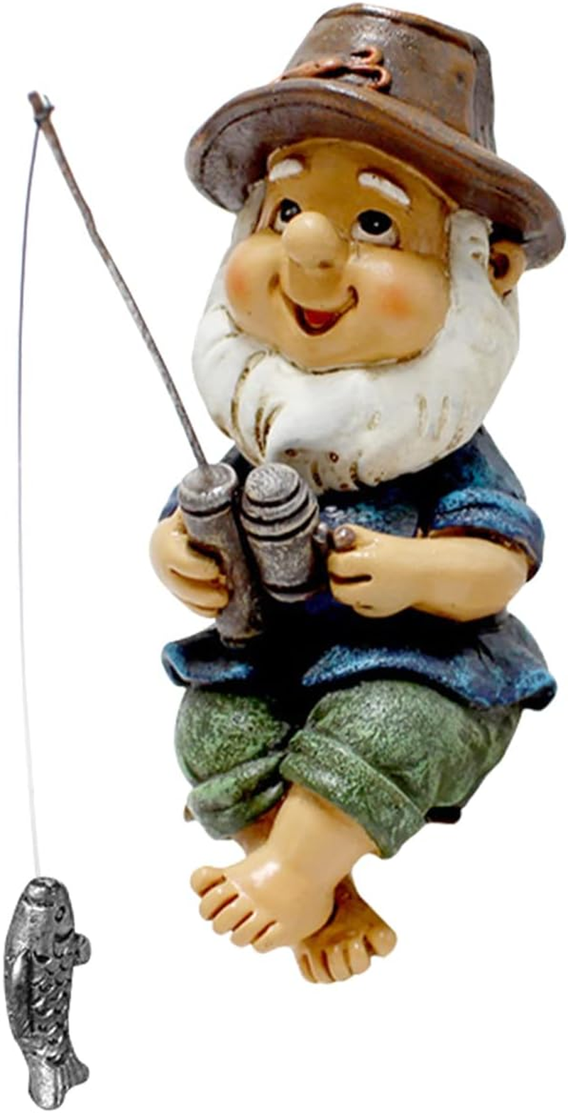 Garden Ornament Outdoor - Fishing Gnome Statue Resin Figurine Dwarf Sculpture for Pond Lawn Yard Decorations image number 3