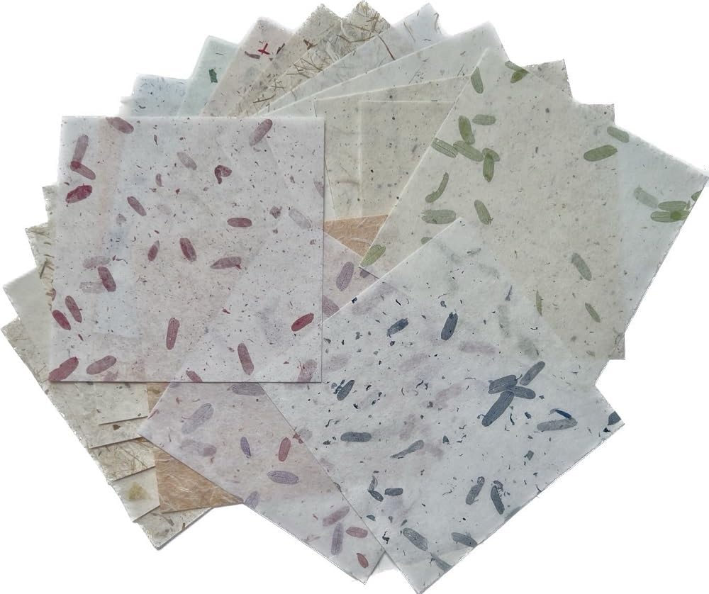 50 Sheets 6 X 6 Inches Natural Fiber Mullberry Tree Square Origami Paper Arts Folding Craft, Decoration Paper, Square Folding Paper DIY Crafts (Tamarind, Rice Straw Etc)
