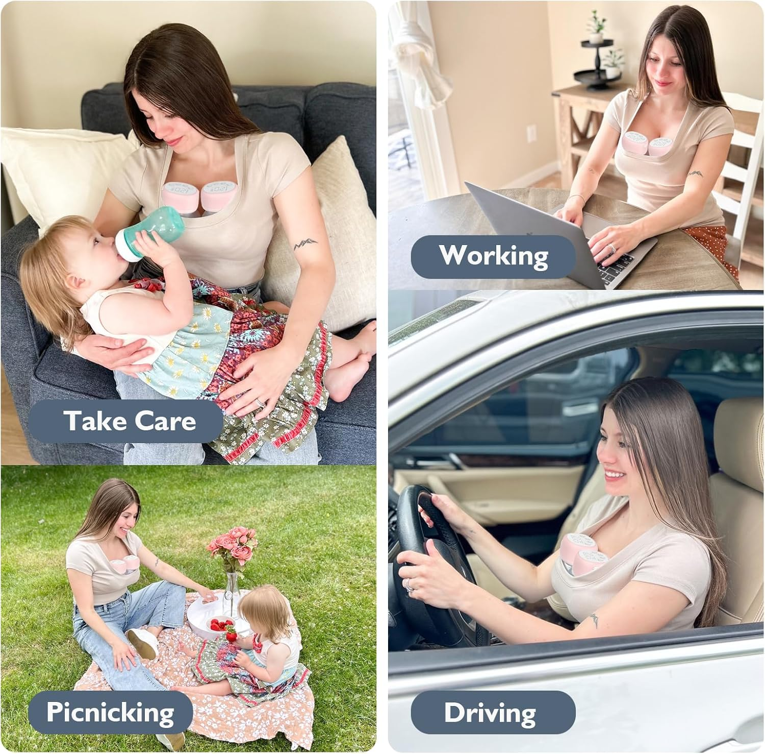 MOMMED Breast Pumps, MY-385 Hands Free with 4 Modes & 12 Levels, Leak-Proof Design, 24 Mm Wearable Breast Pumps, Includes 19 & 21 Mm Flange Inserts, 2 Pack image number 6