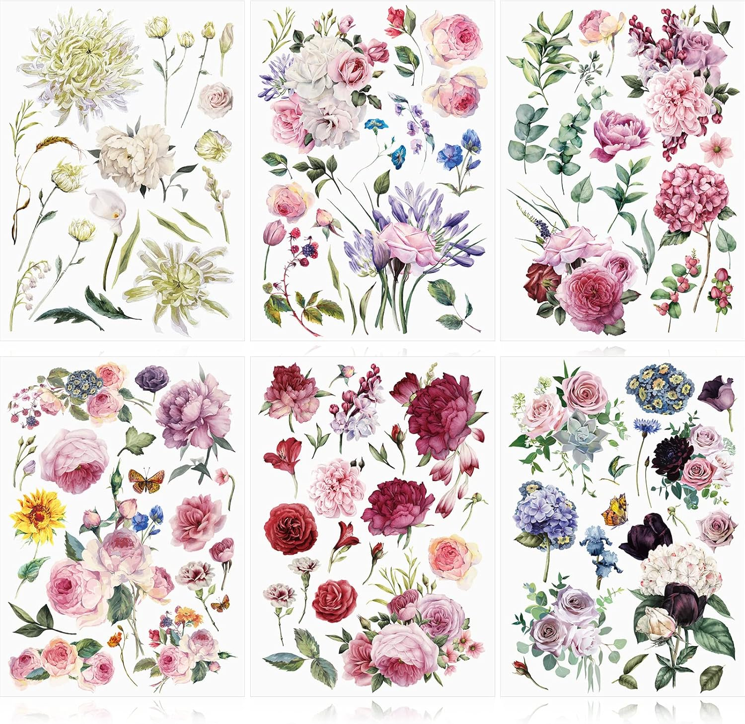 6 Sheets Spring Flowers Rub on Transfers Vintage Rose for Furniture Bird Flower Rub on Decals Wood Crafts DIY Arts Large Transfer 16 X 12 Inches(Flower Style) image number 3