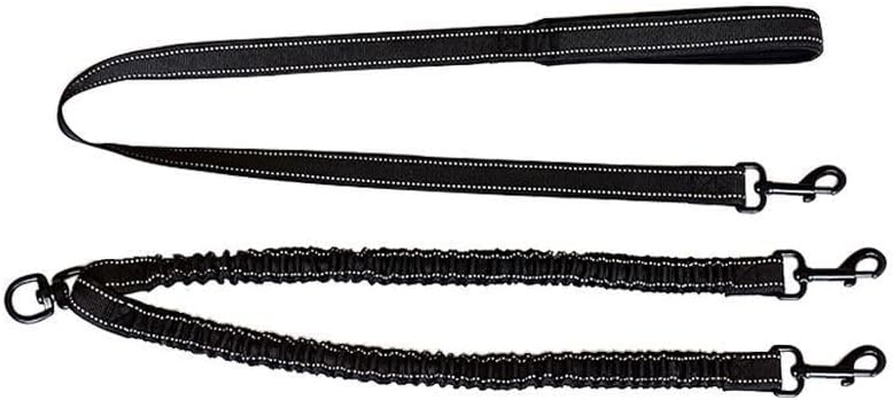 Pet Double Dog Leash, Shock Absorbing Reflective Bungee Lead Walk 2 Dogs with Ease, 360&deg; Swivel No Tangle,Adjustable Reflective and Adjustable Dog Drawstring (Black, 2.5 * 80CM)