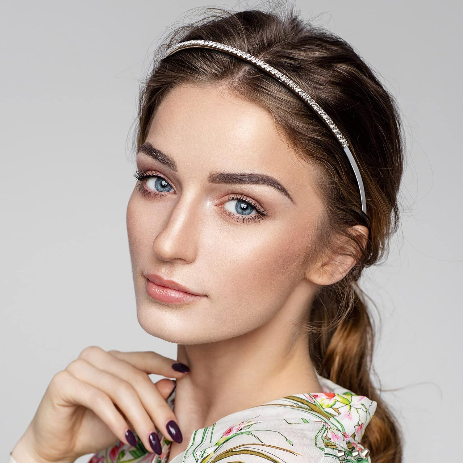 PAGOW Elastic Silver Rhinestone Headband Girl Metal Hair Styling Accessories for Washing Clip Head Bandsspa Yoga Workout Running Back to School Wedding Gift image number 2