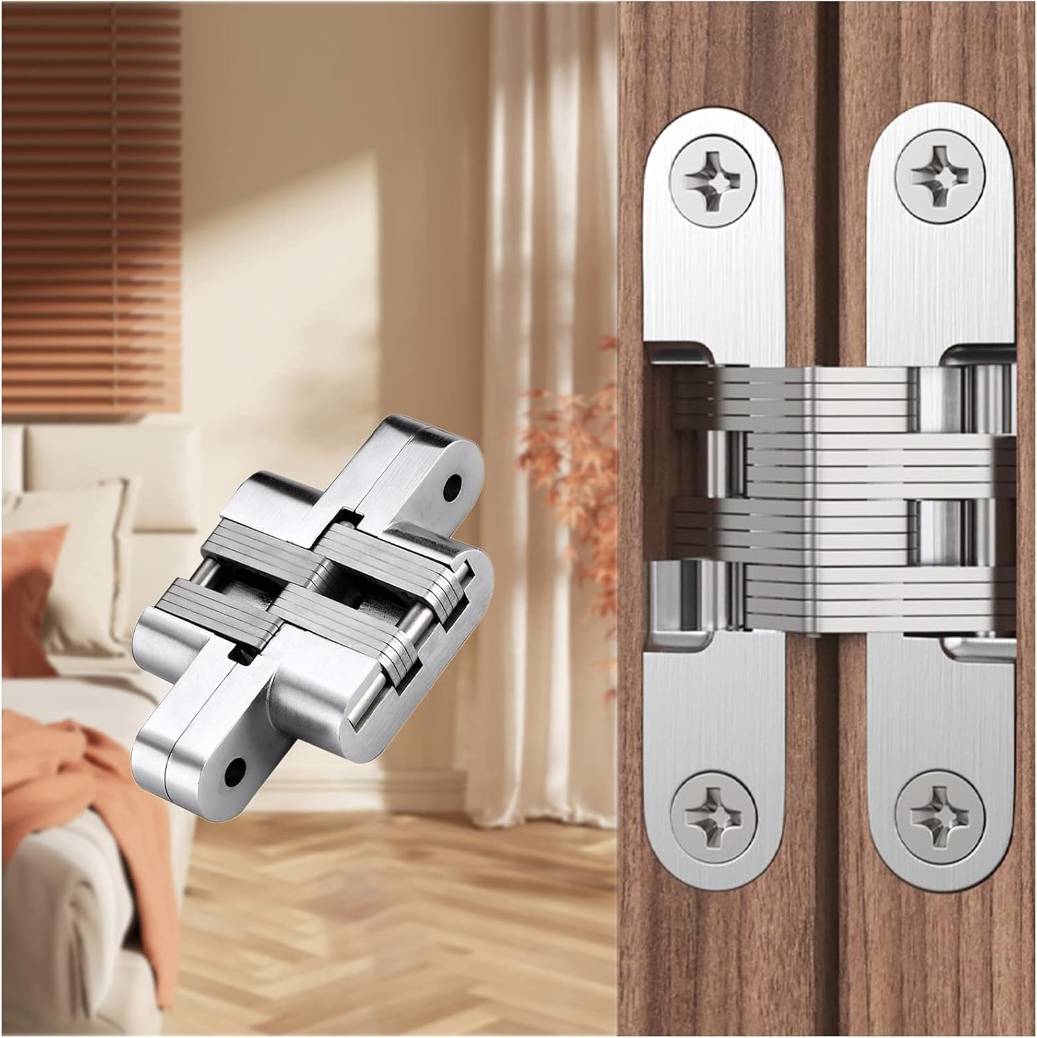 Hidden Hinges (1 Pair) Zinc Alloy Invisible Door Hinges 94MM*18MM (Silver)