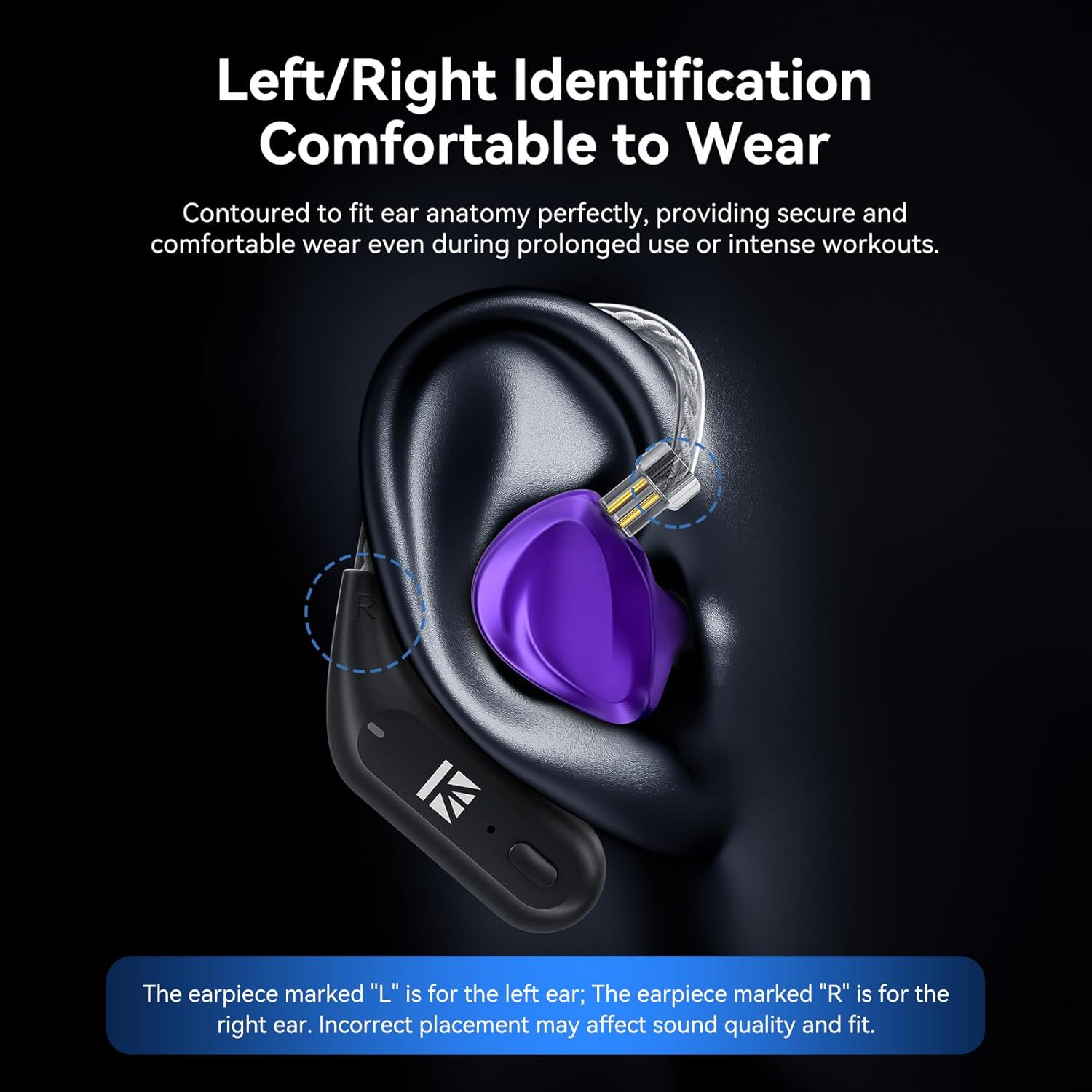 Yinyoo KBEAR BT15 PRO Bluetooth 5.4 Module Wireless Ear Hook Headphones for Sport HIFI Wide Compatibility Earphone Cable for KZ ZS10 PRO/EDX PRO/ZSN PRO/ZST (Black, 2Pin0.78Mm) image number 1