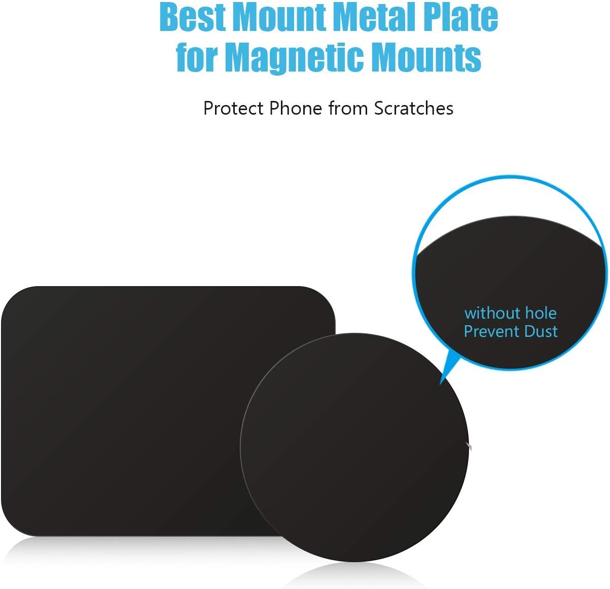 Mount Metal Plate with Adhesive for Magnetic Cradle-Less Mount by Wixgear - X4 Pack 2 Rectangle and 2 round (Compatible with Magnetic Mounts) (Black) image number 1