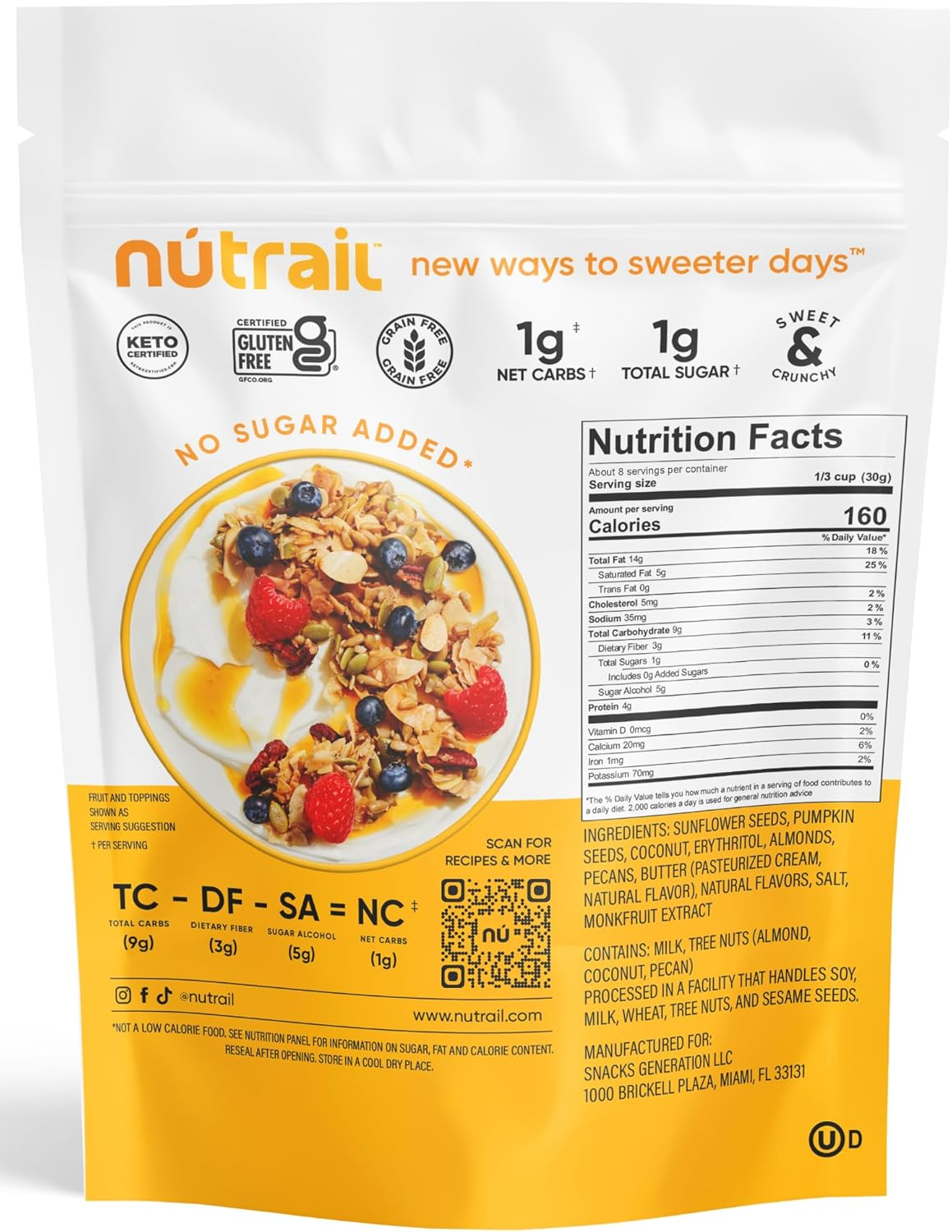 Nutrail Nut Granola Cereal, Honey Nut, No Sugar Added, Keto, Low Carb, Gluten Free, Grain Free, Healthy Breakfast 8 Oz. 3 Count image number 3