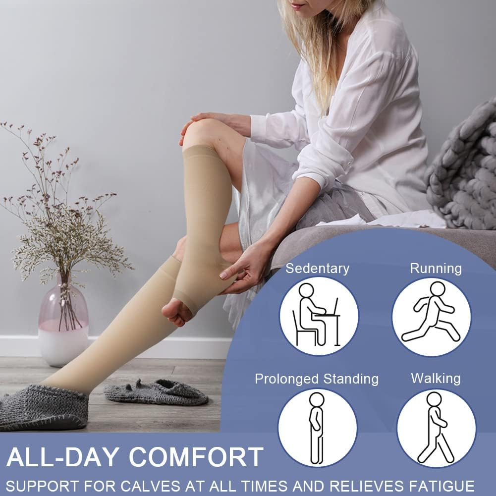 Beister Medical Open Toe Knee High Calf Compression Socks for Women & Men, Firm 20-30 Mmhg Graduated Support Hosiery for Varicose Veins, Edema, Flight, Pregnancy （A Pair） image number 6