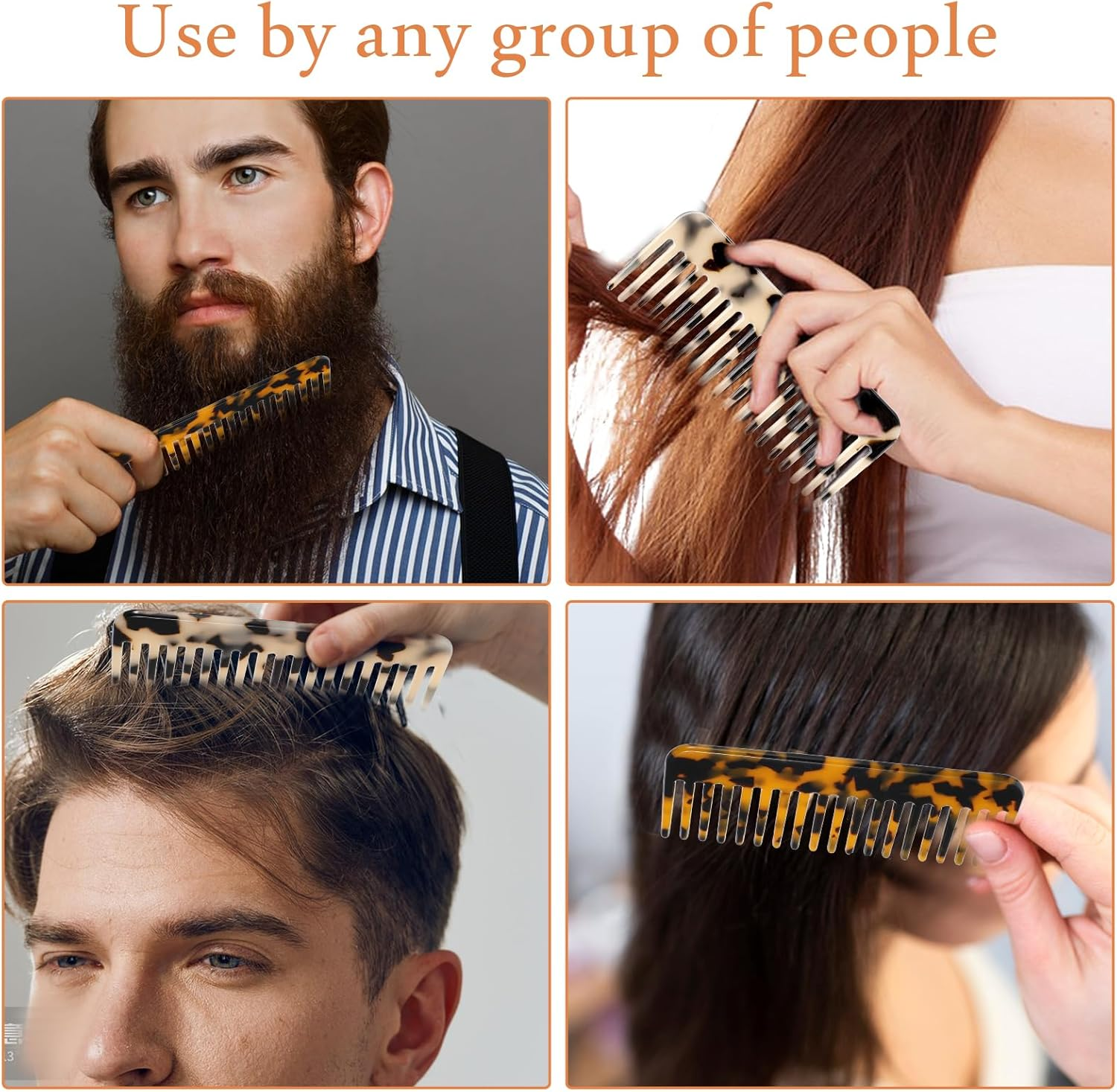 Xinjoduz 2 PCS Wide Tooth Comb, Large Cellulose Acetate French Hair Comb No Handle Beige Tortoise Shell Detangling Comb Leopard Print Design Shower Comb for Women Men Curly Wet Long Dry Hair Styling