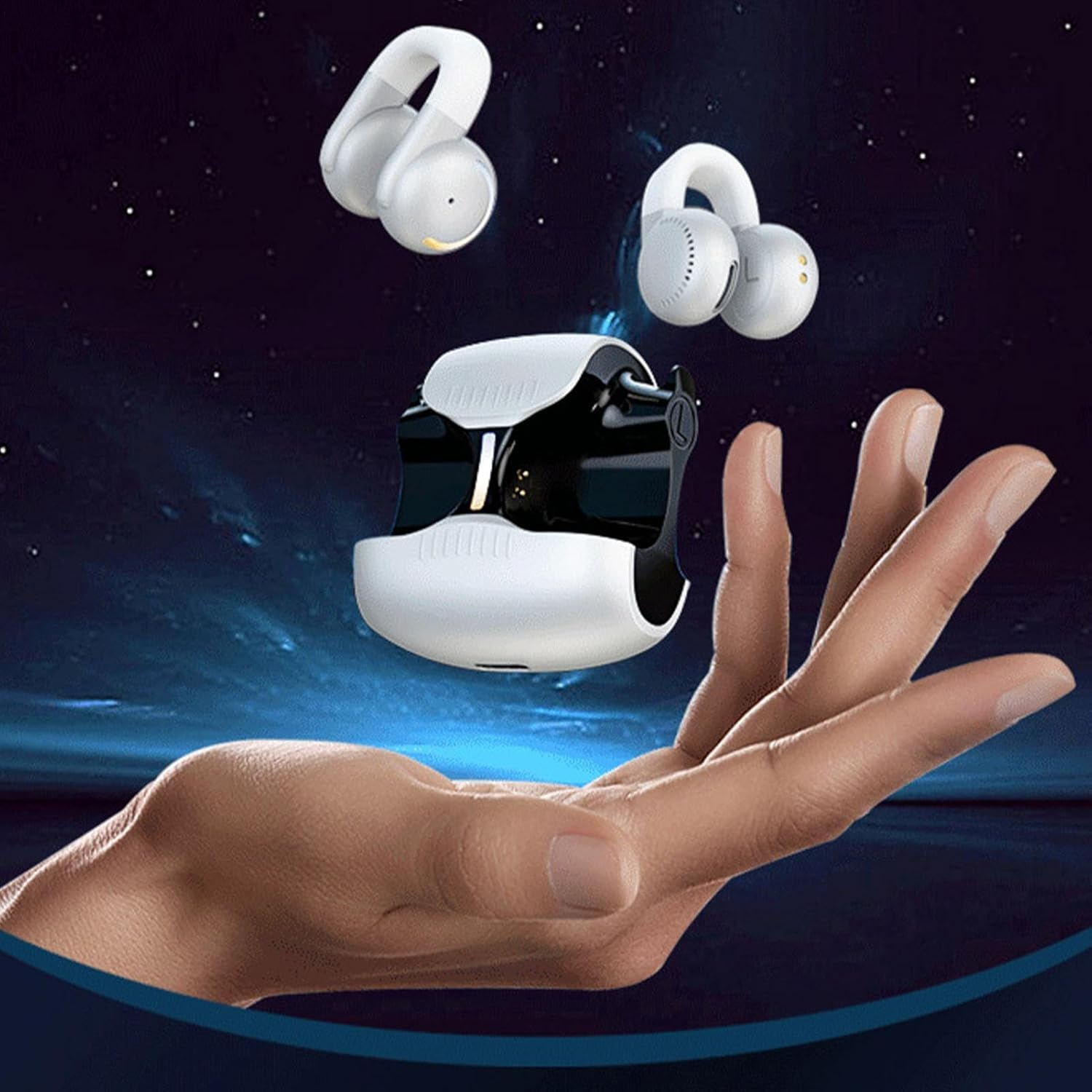 Ear Clip Headphones | Wireless Ear Clips Headphones | Wireless Noise Reduction Bone Conduction Earphones for Sports Shower Cycling Swimming Workplace Game Running Outdoor image number 6