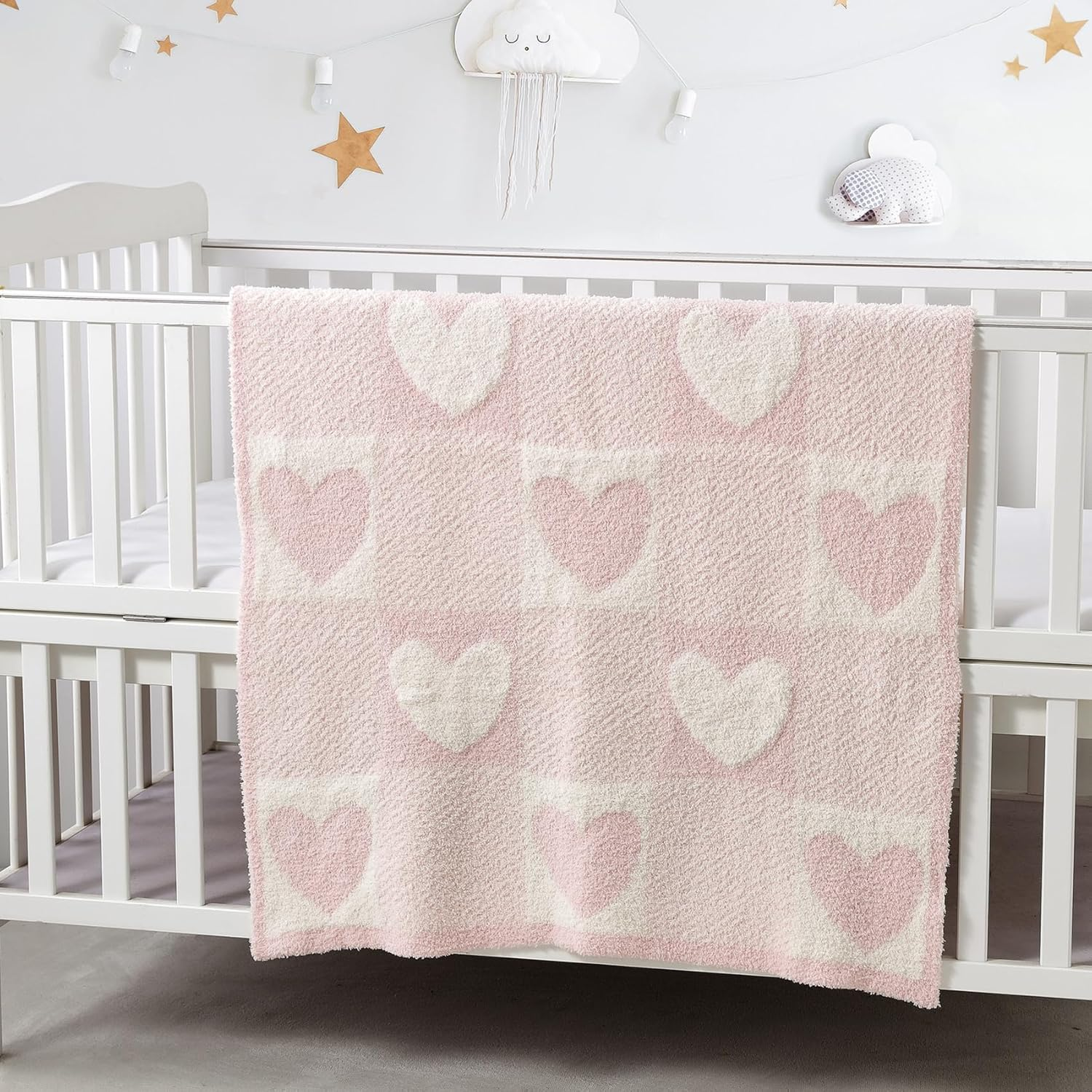 CREVENT 76X102Cm Cozy Soft Warm Chenille Baby Blanket for Girls Boys, Newborn Essentials for Infant, Baby Shower - Love Heart image number 5