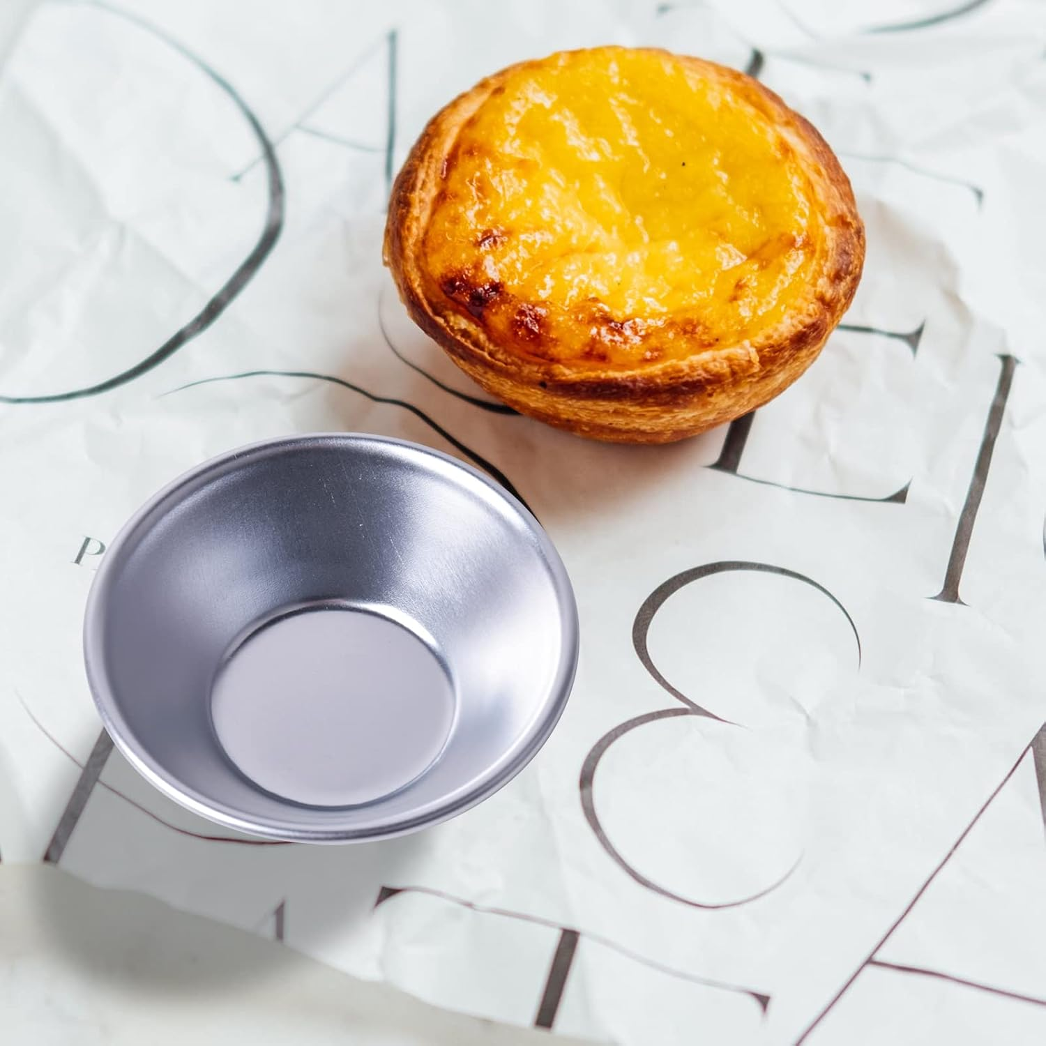 10 Pieces Aluminum Egg Tart Molds, Individual round Pie Tins, Thicker Cake Cup Egg Tart Pudding Mould DIY Tools, Pudding Moulds Cupcake Cups, Non-Stick Coating Quiche Baking Moulds image number 1